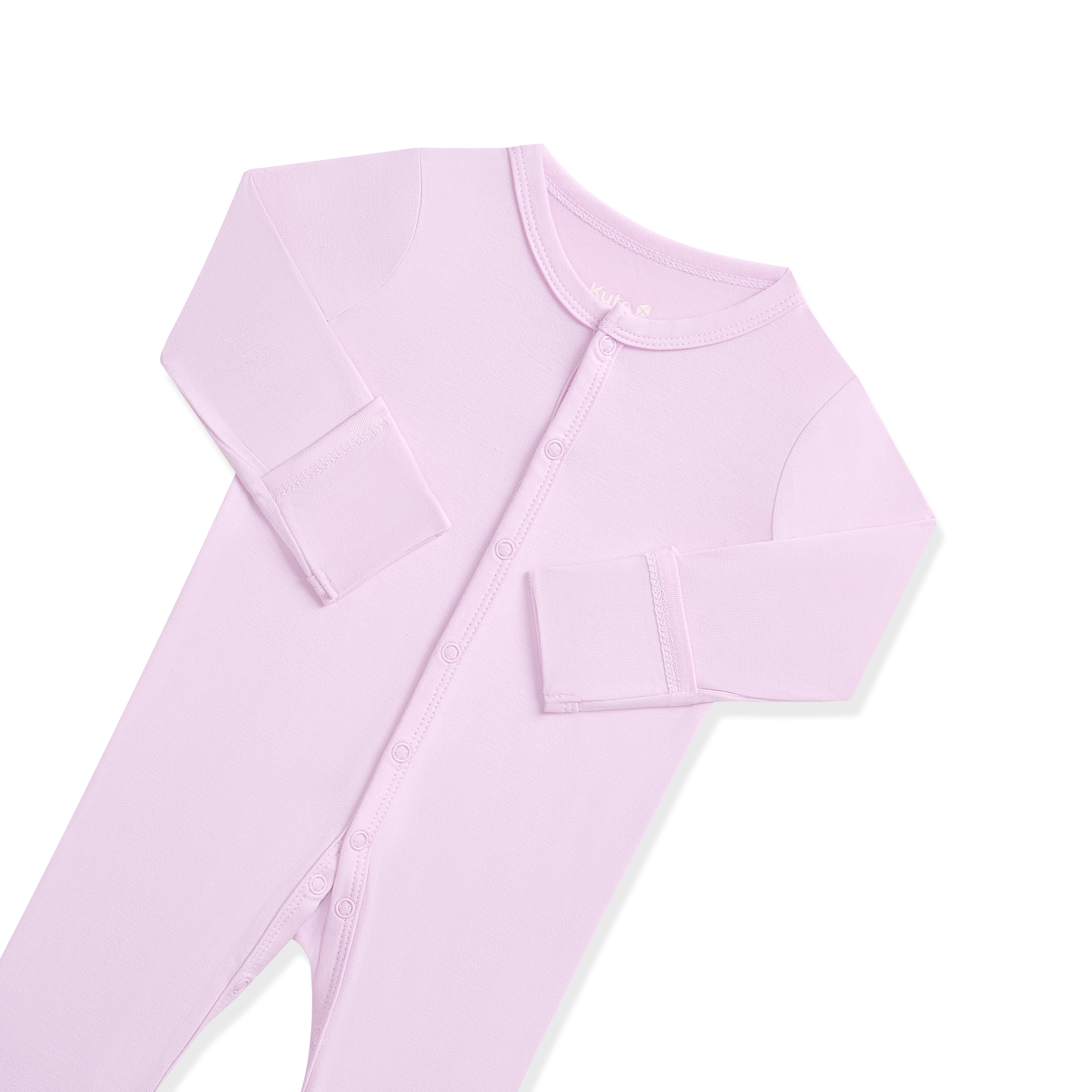 Light purple footie with foldable cuffs on a white background