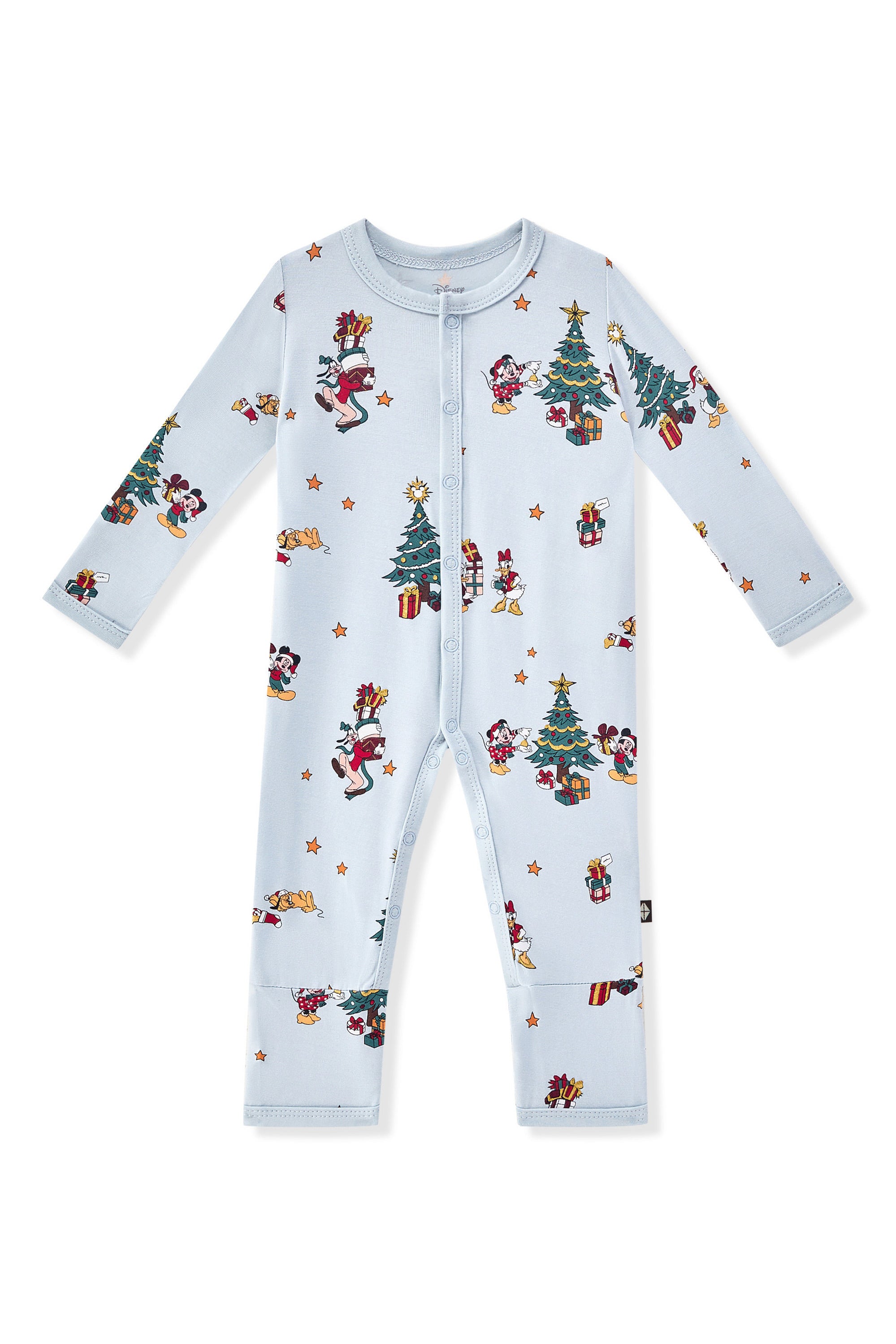 Romper in Mickey & Friends Christmas print on a white background