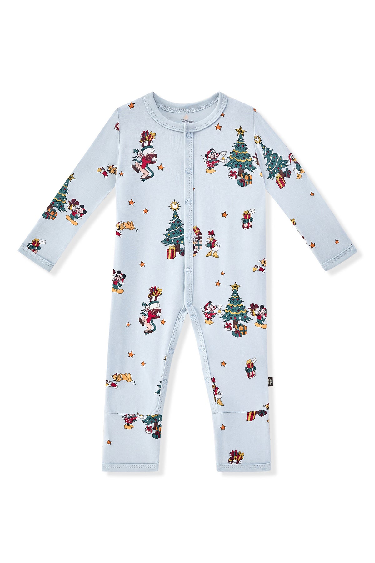 Romper in Mickey & Friends Christmas print on a white background