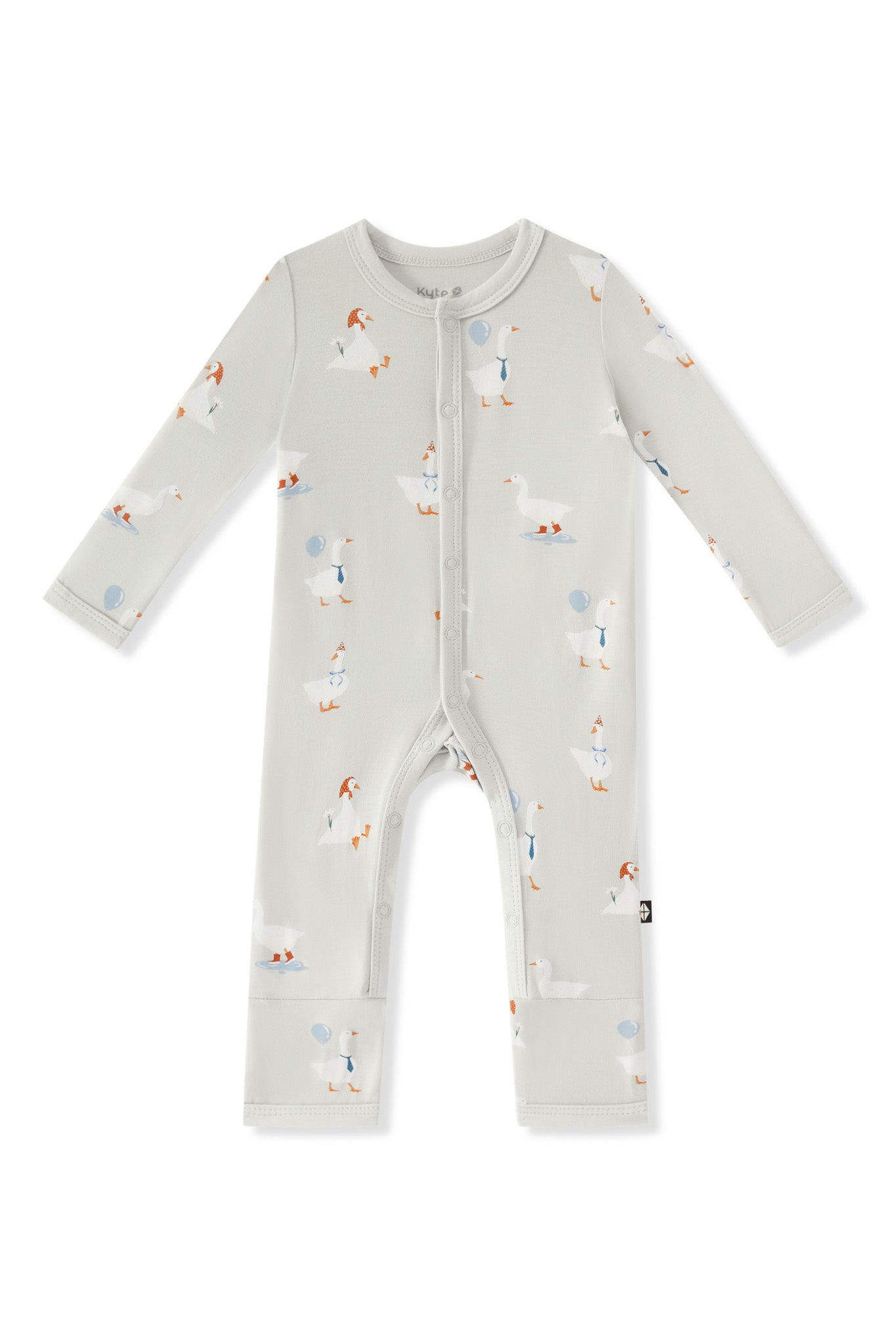 Romper in Oat Silly Goose print on a white background