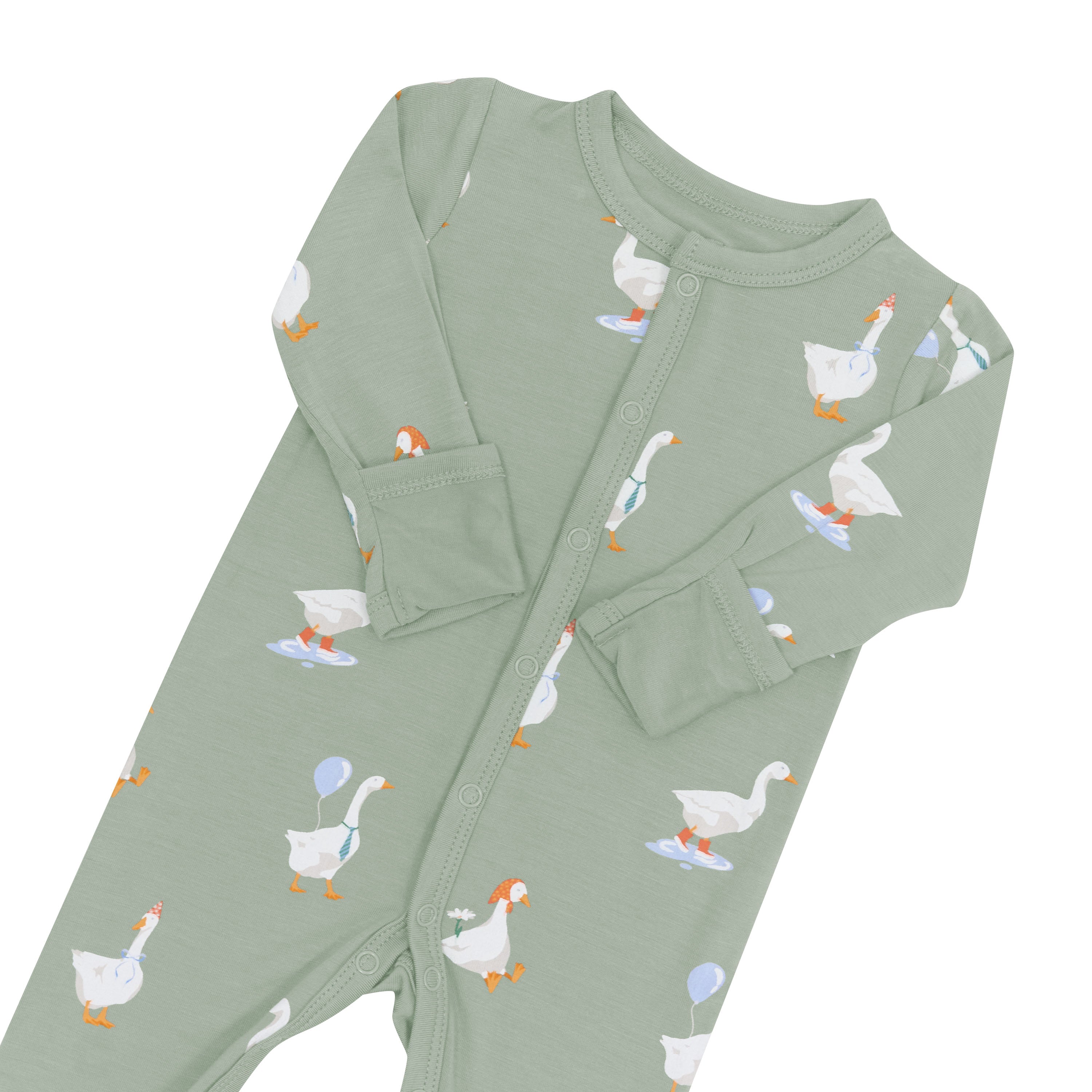 Fold over cuffs on snap Romper in Silly Goose