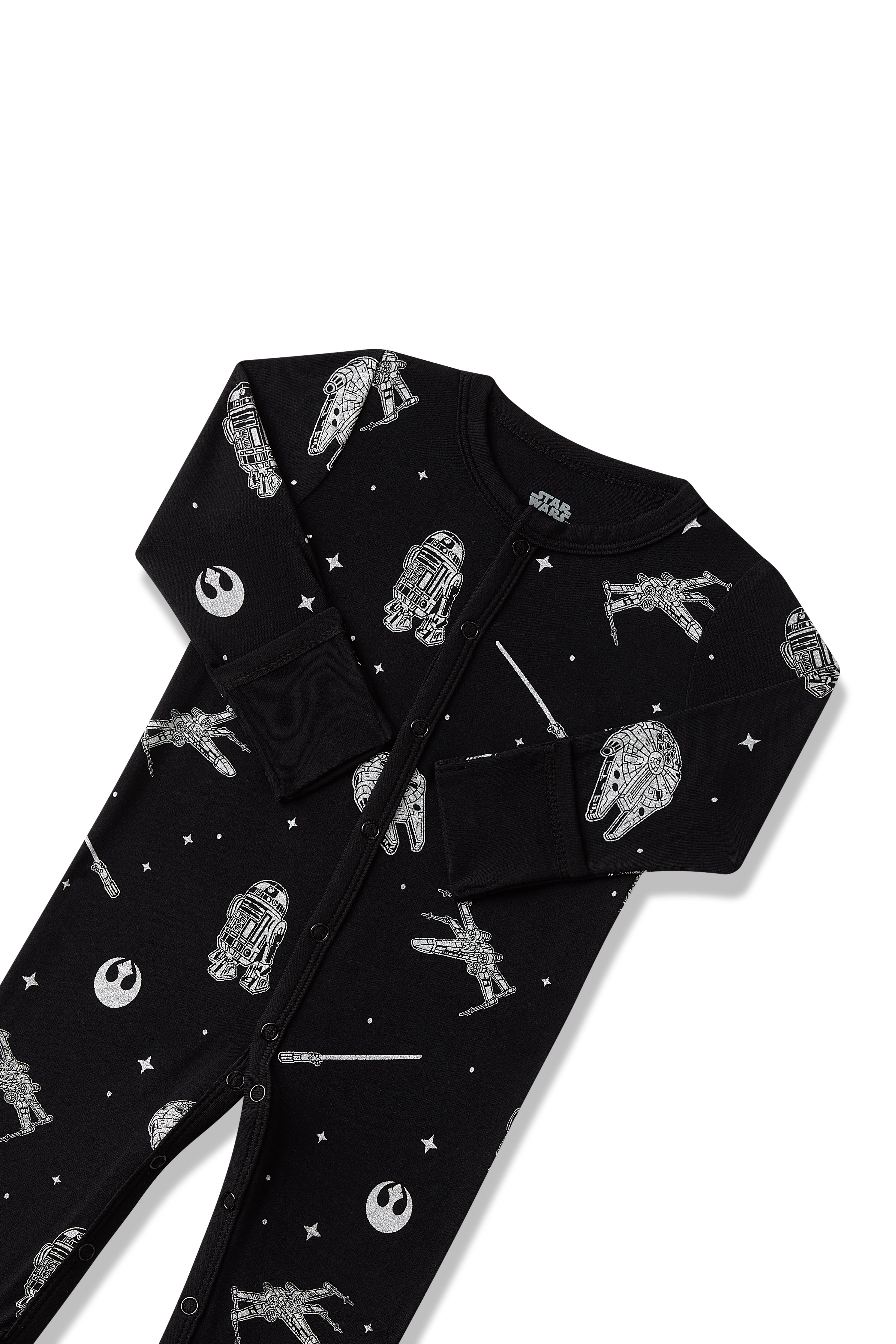 Snap closure and fold over hand cuffs shown on the Romper in STAR WARS™