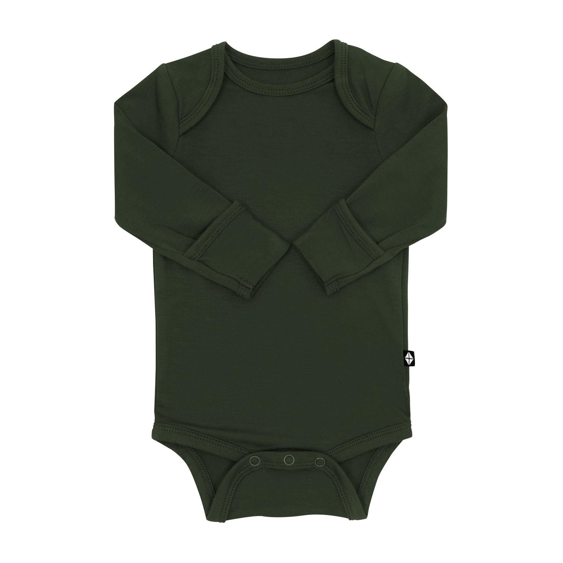 Long Sleeve Bodysuit in Fir with the arms folded inwards showing the fold over hand cuffs