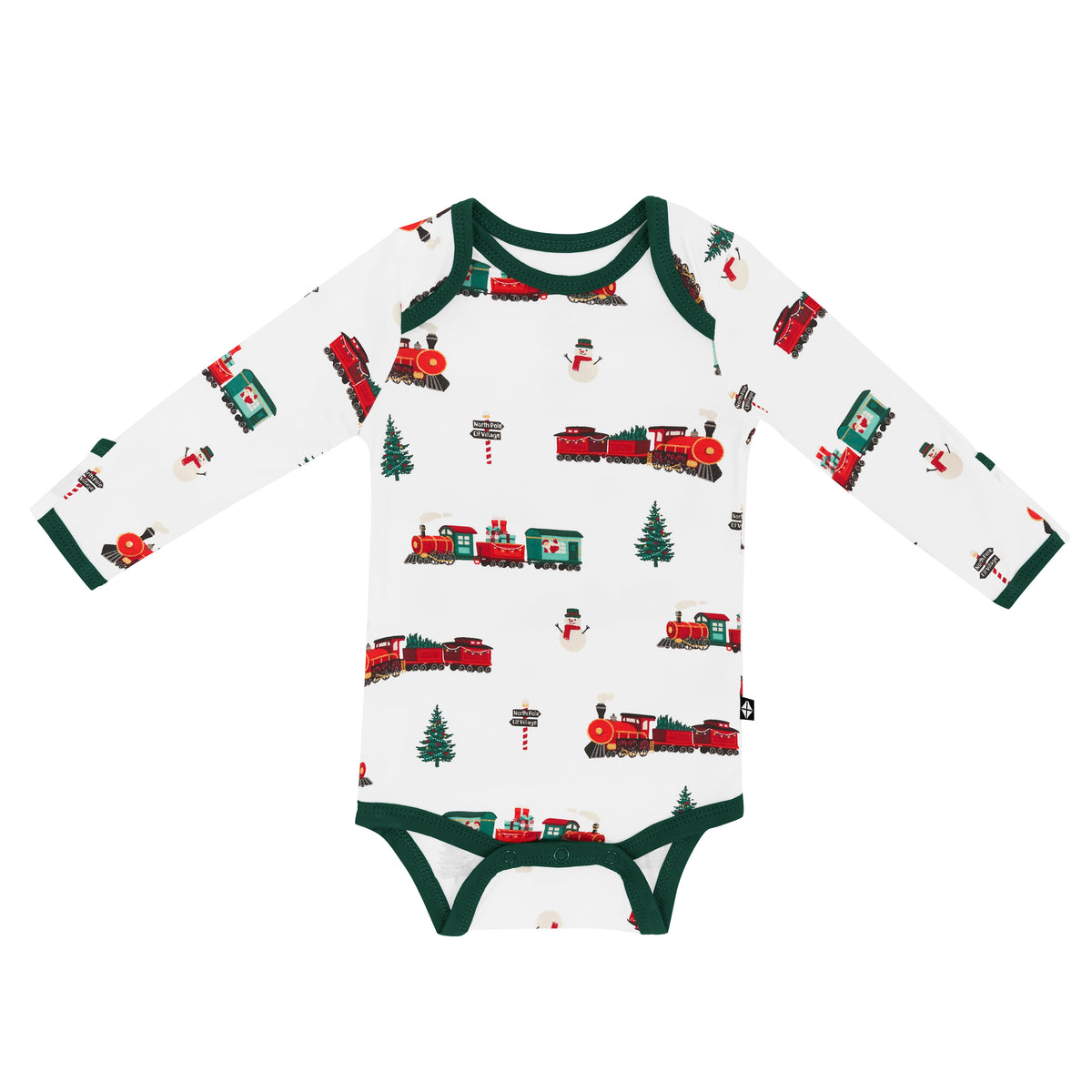 Long Sleeve Bodysuit in Holiday Train