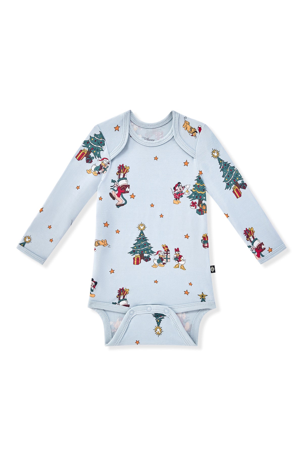 Long Sleeve Bodysuit in Mickey & Friends Christmas print on a white background