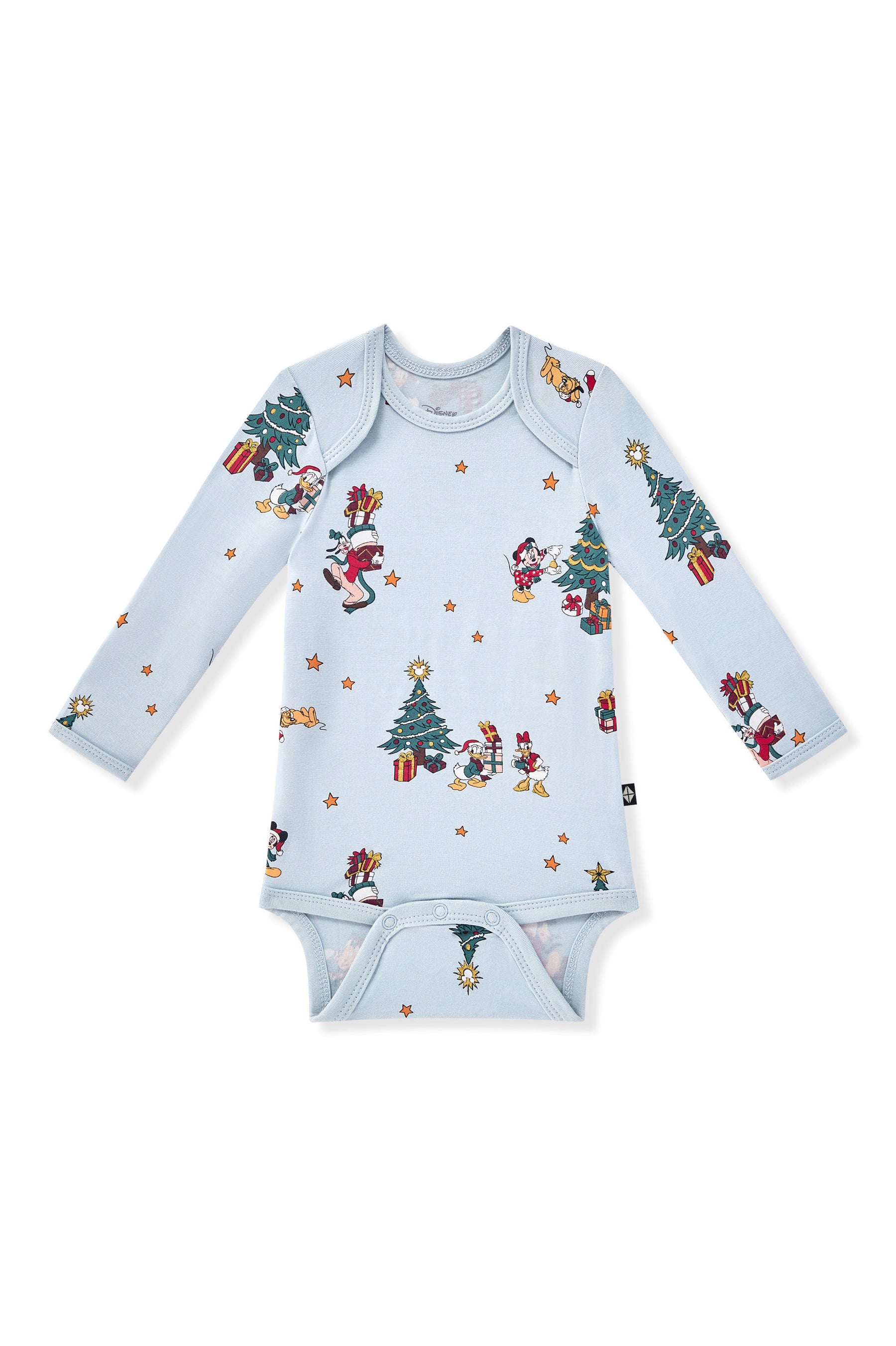 Long Sleeve Bodysuit in Mickey & Friends Christmas print on a white background