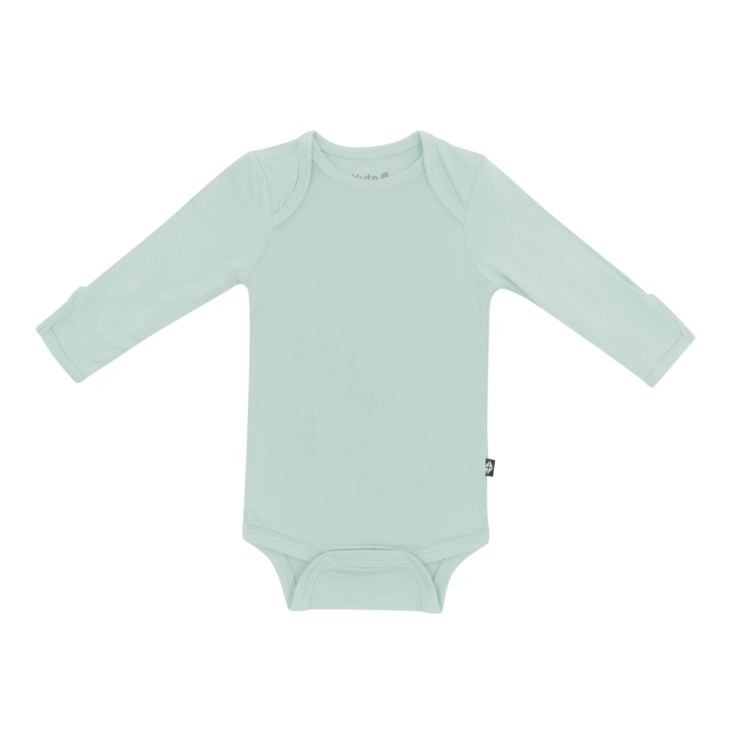Flat lay of  Kyte Baby Long Sleeve Bodysuit in Sage