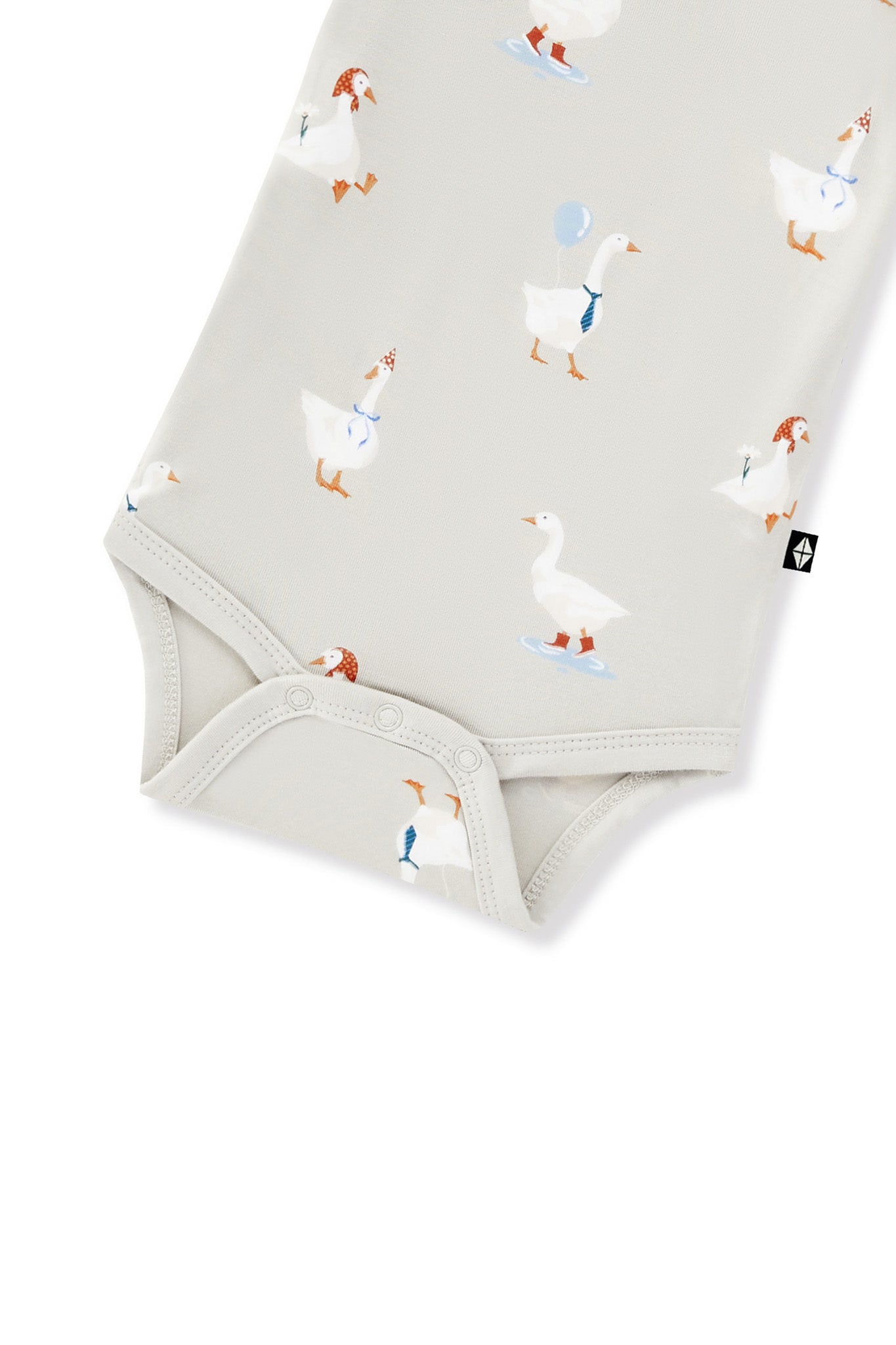 Long Sleeve Bodysuit in Oat Silly Goose print with snap buttons on a white background