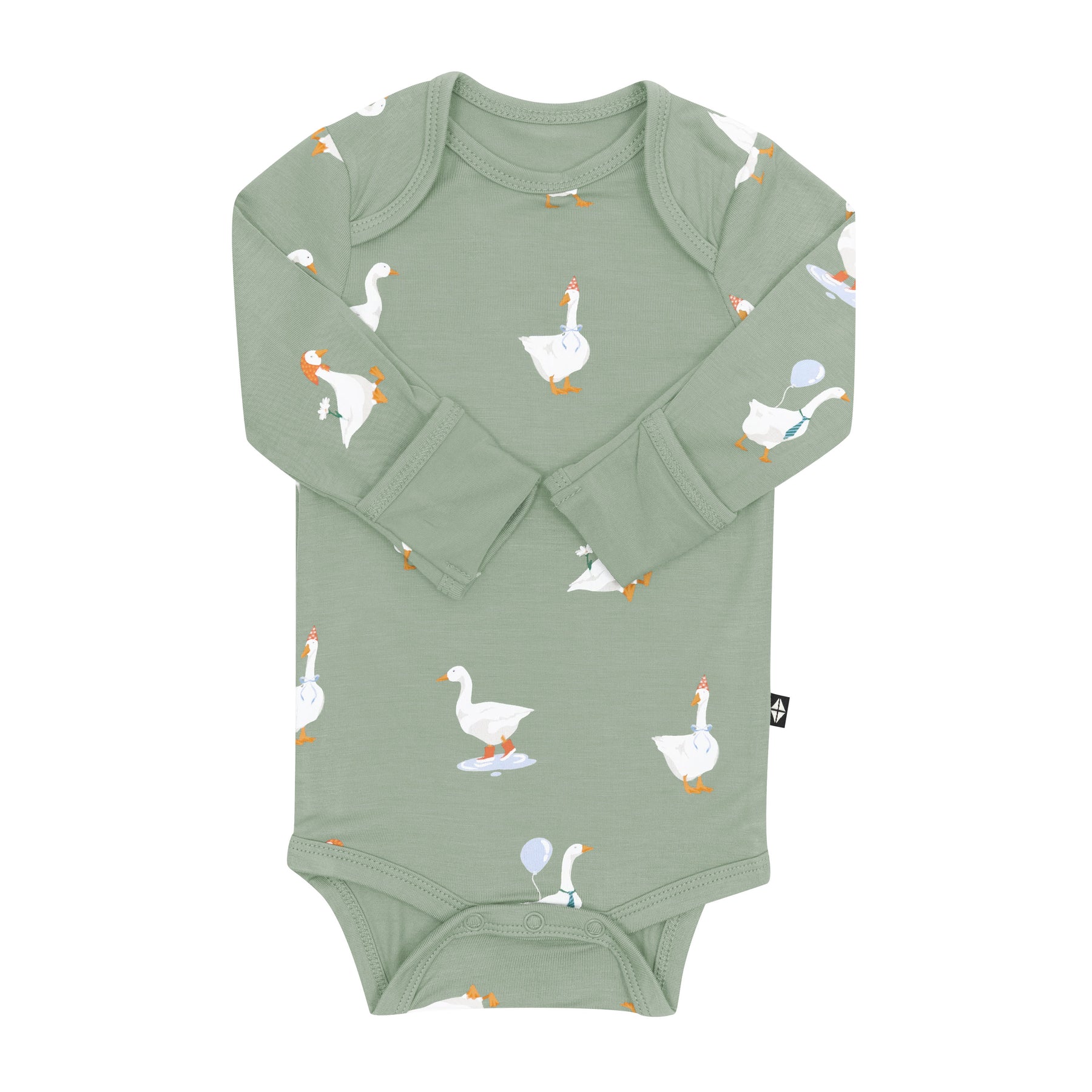 Product photo of the Long Sleeve Bodysuit in Silly Goose with the arms folded inward