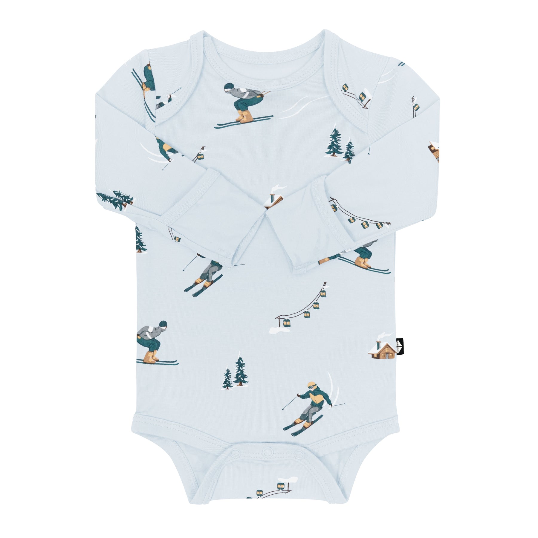 Long Sleeve Bodysuit in Ski with the arms folded inwards showing the fold over hand cuffs