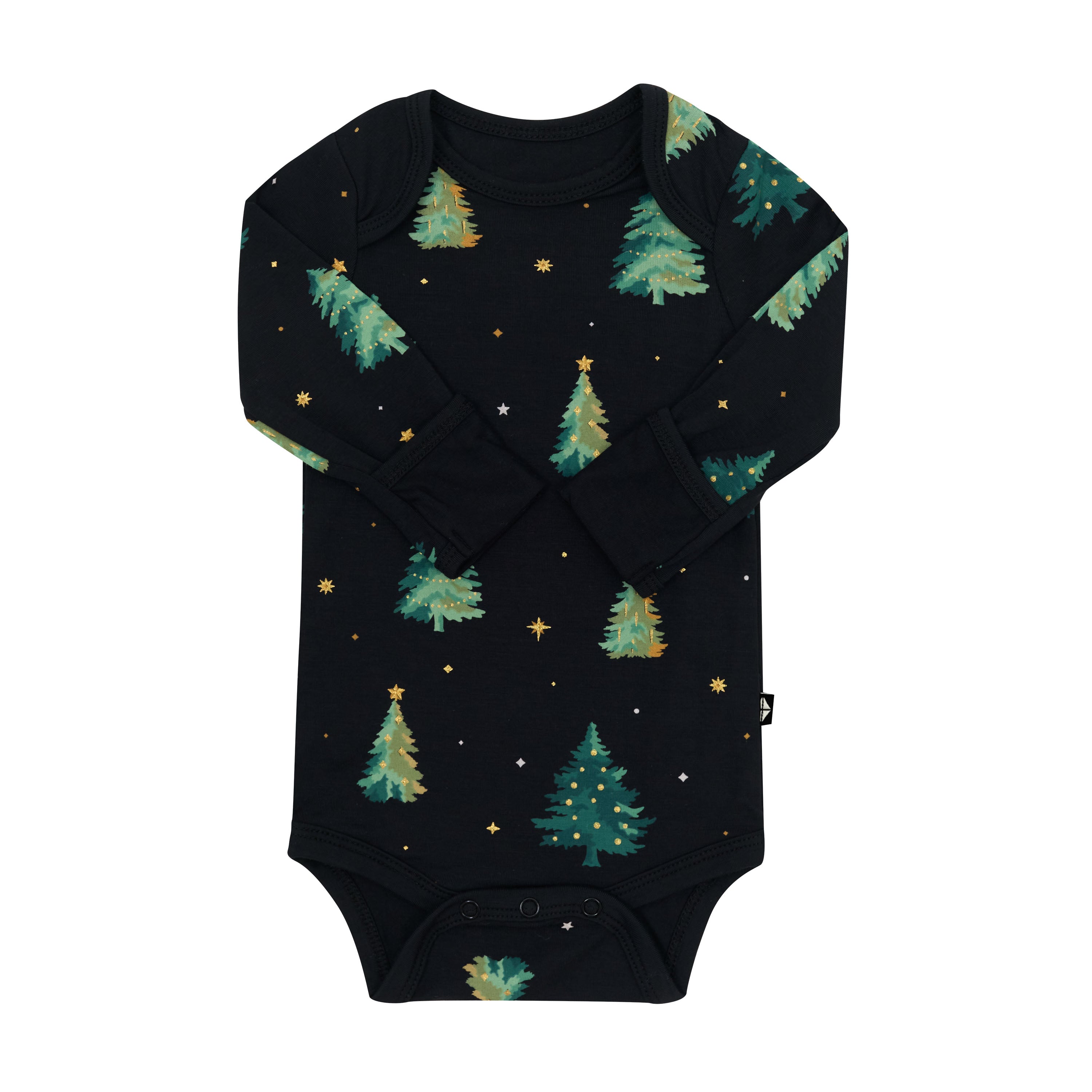 Long Sleeve Bodysuit in Twinkle Tree shown with the arms folded inwards