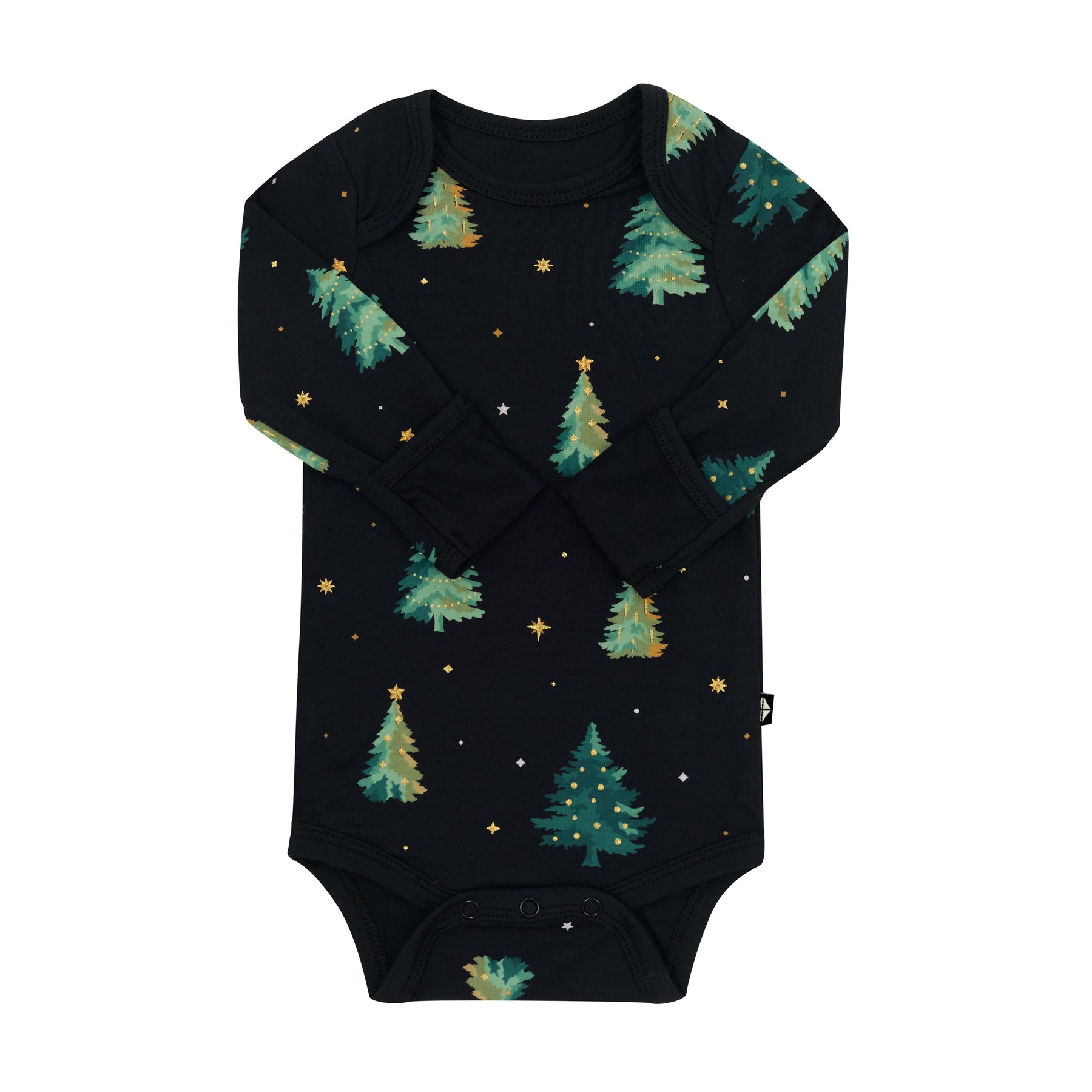 Long Sleeve Bodysuit in Twinkle Tree shown with the arms folded inwards