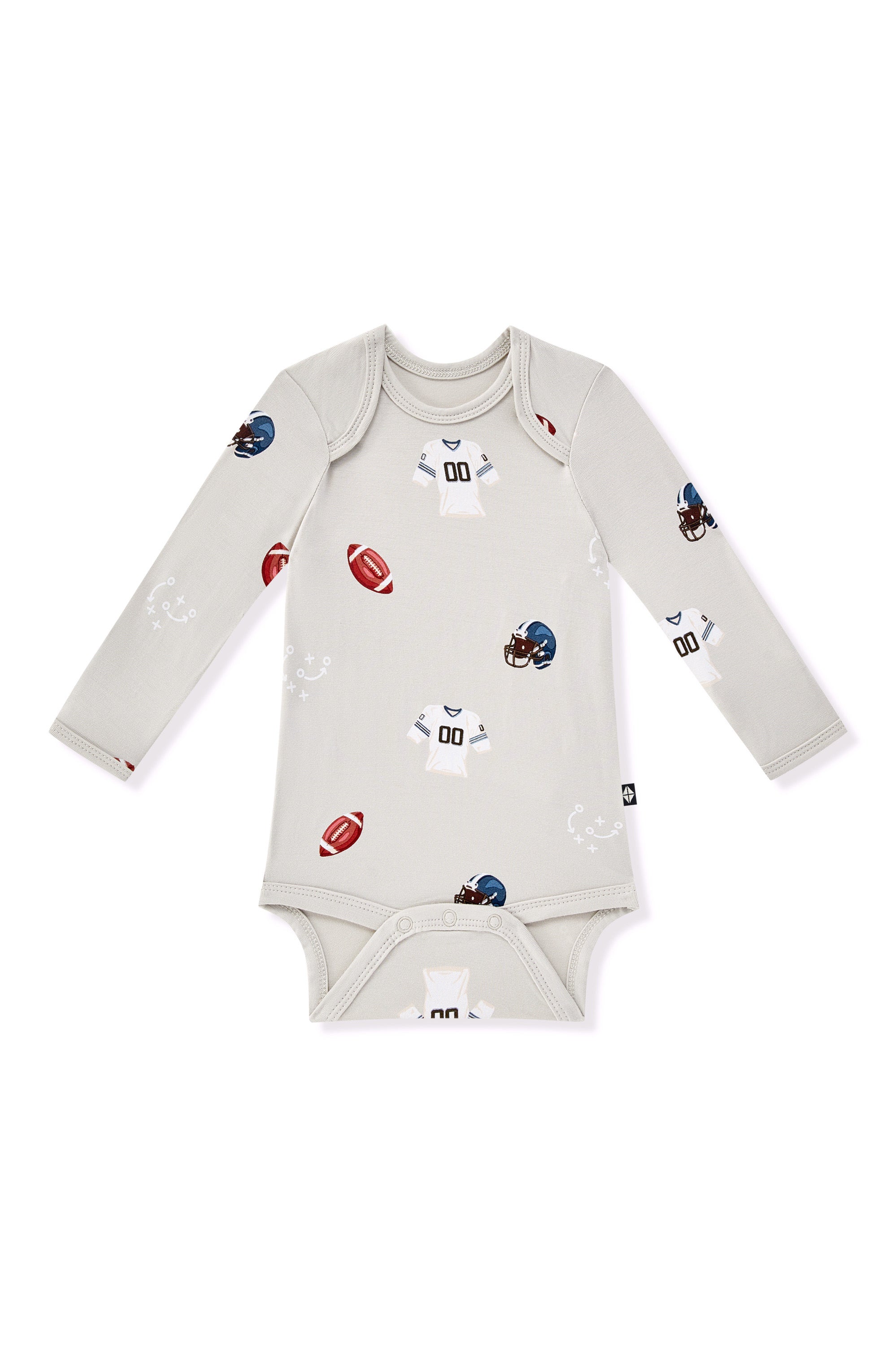 Long Sleeve Bodysuit in Vintage Football print on a white background