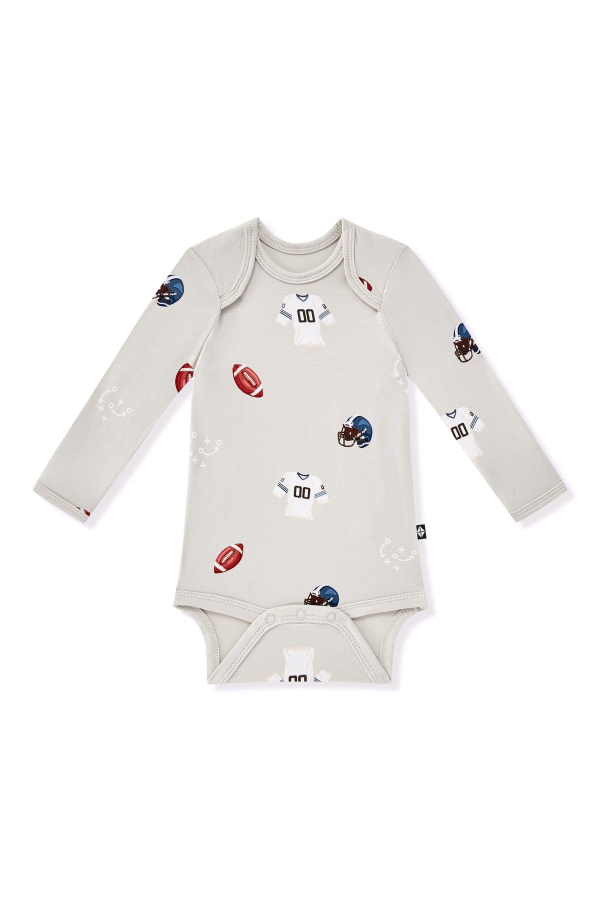 Long Sleeve Bodysuit in Vintage Football print on a white background
