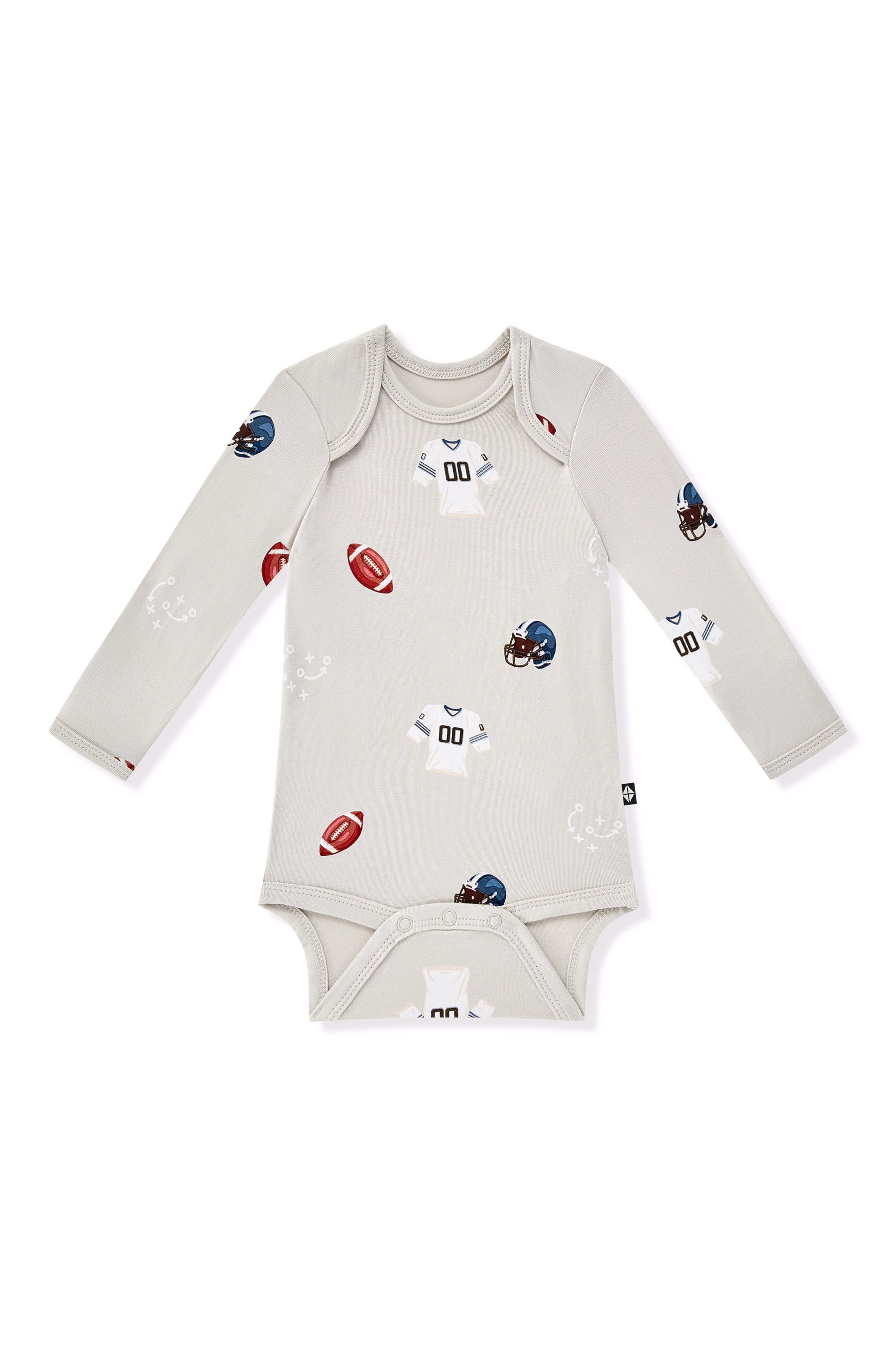 Long Sleeve Bodysuit in Vintage Football print on a white background