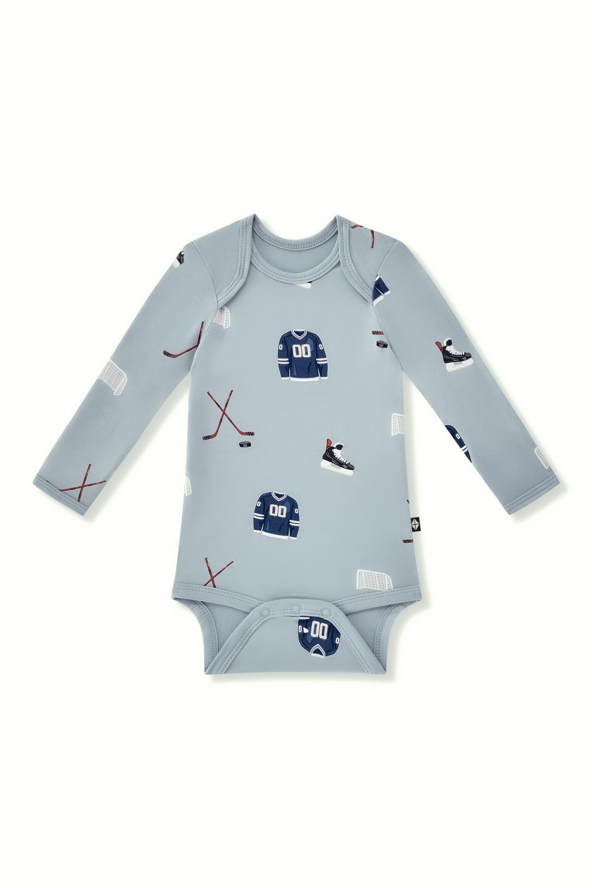 Long Sleeve Bodysuit in Vintage Hockey print on a white background
