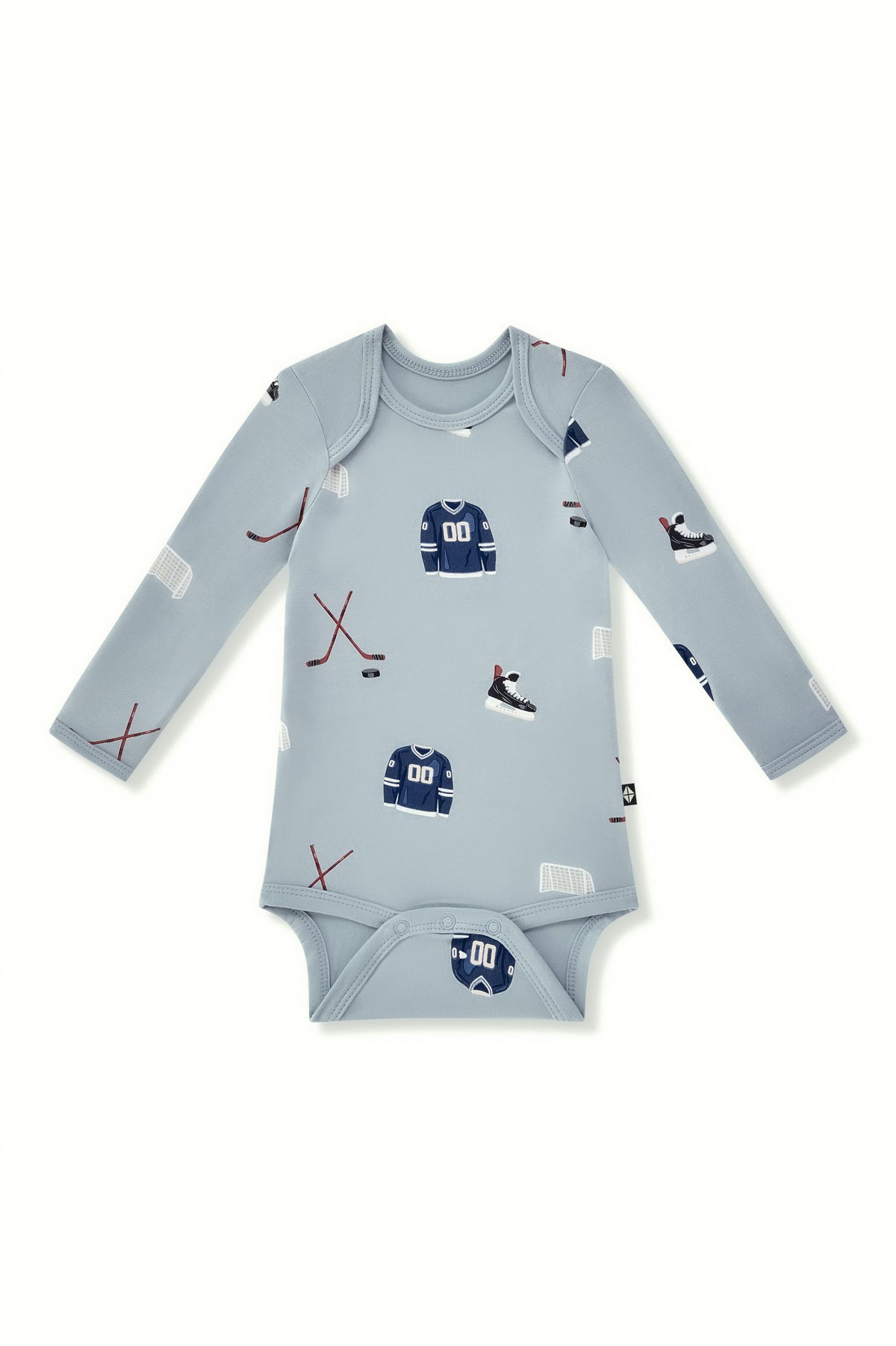 Long Sleeve Bodysuit in Vintage Hockey print on a white background