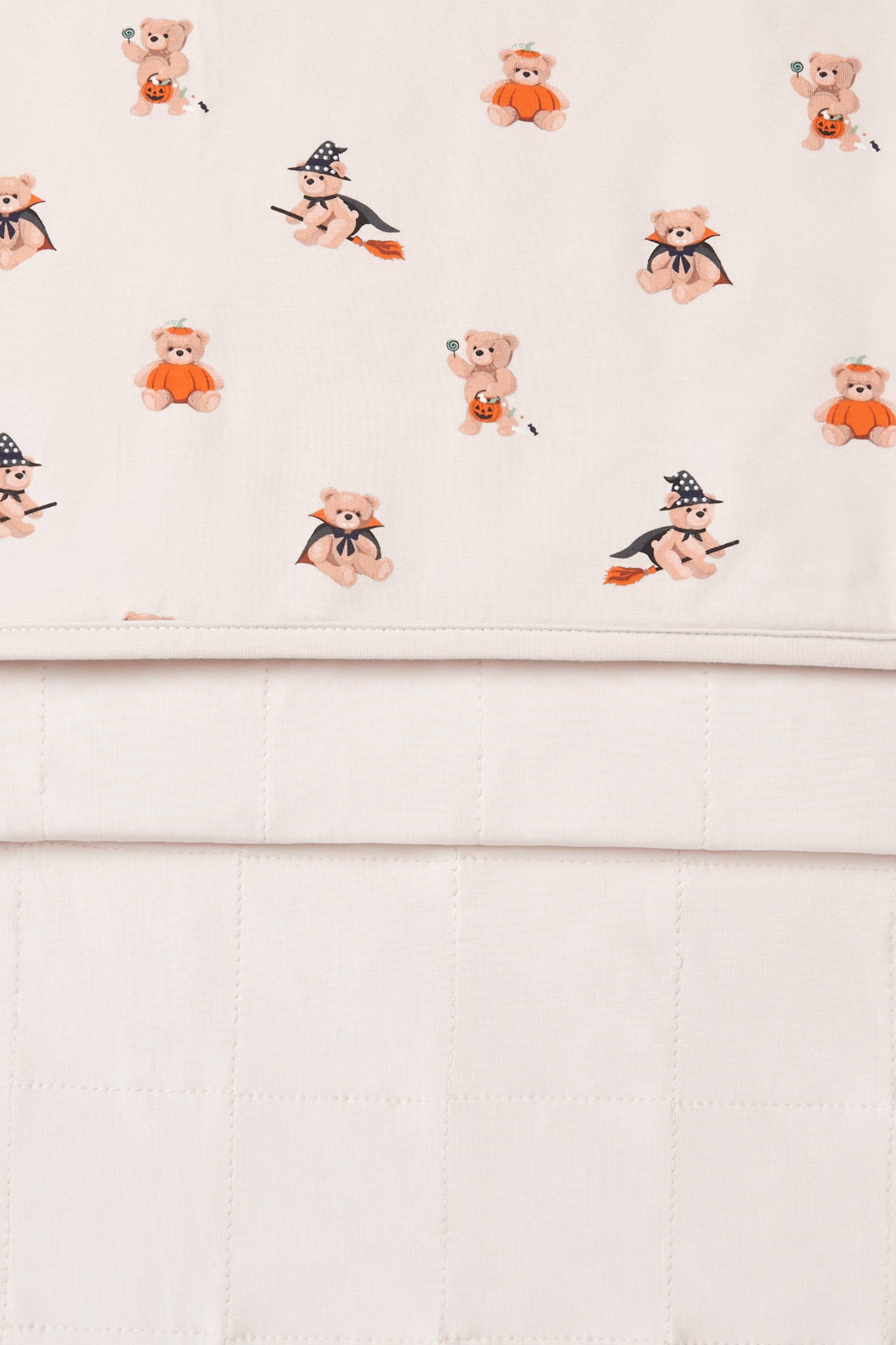 Front and back of Beige Toddler Blanket in Halloween Teddy 1.0 print