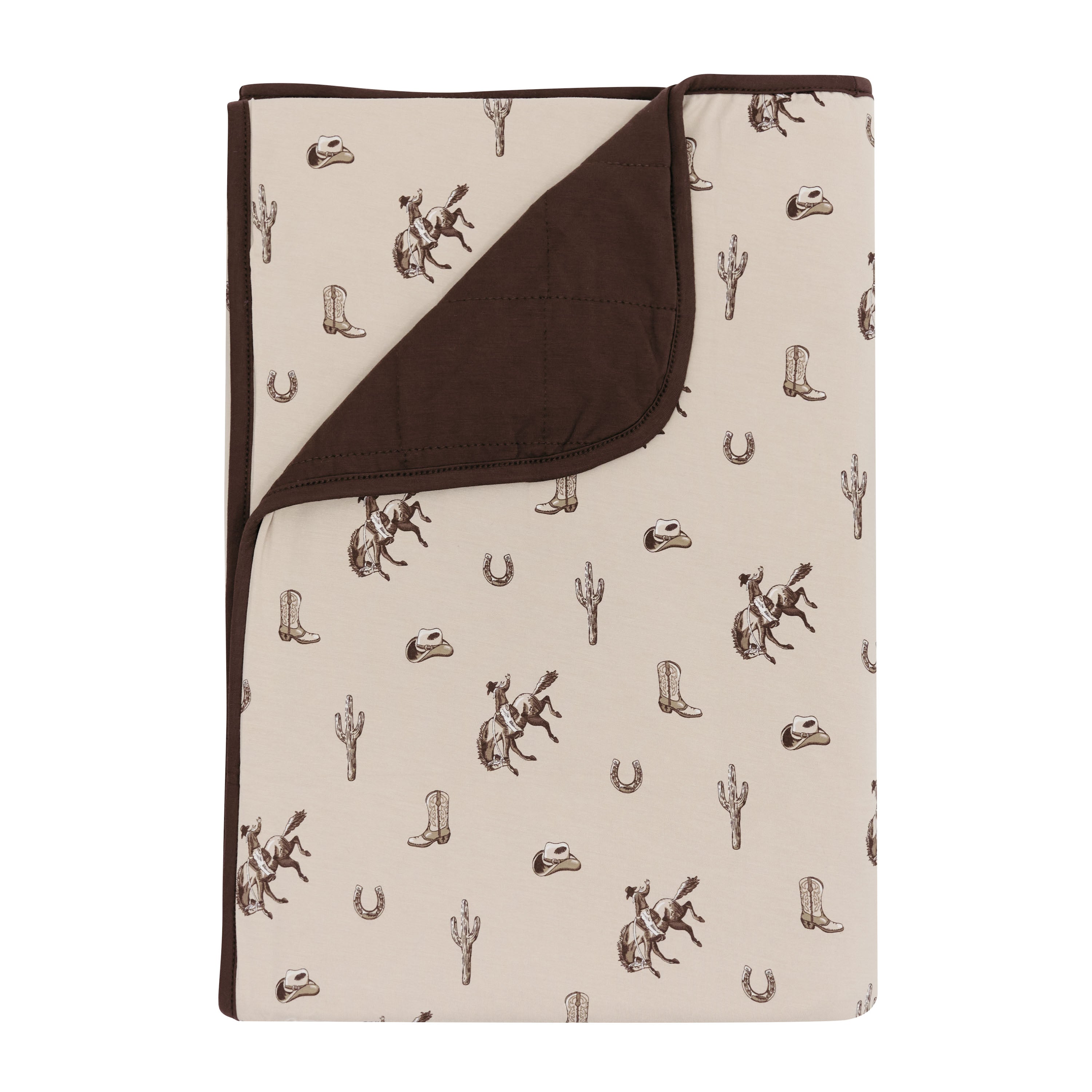 Toddler Blanket in Classic Cowboy 1.0 with the corner flipped down showing a dark brown backing
