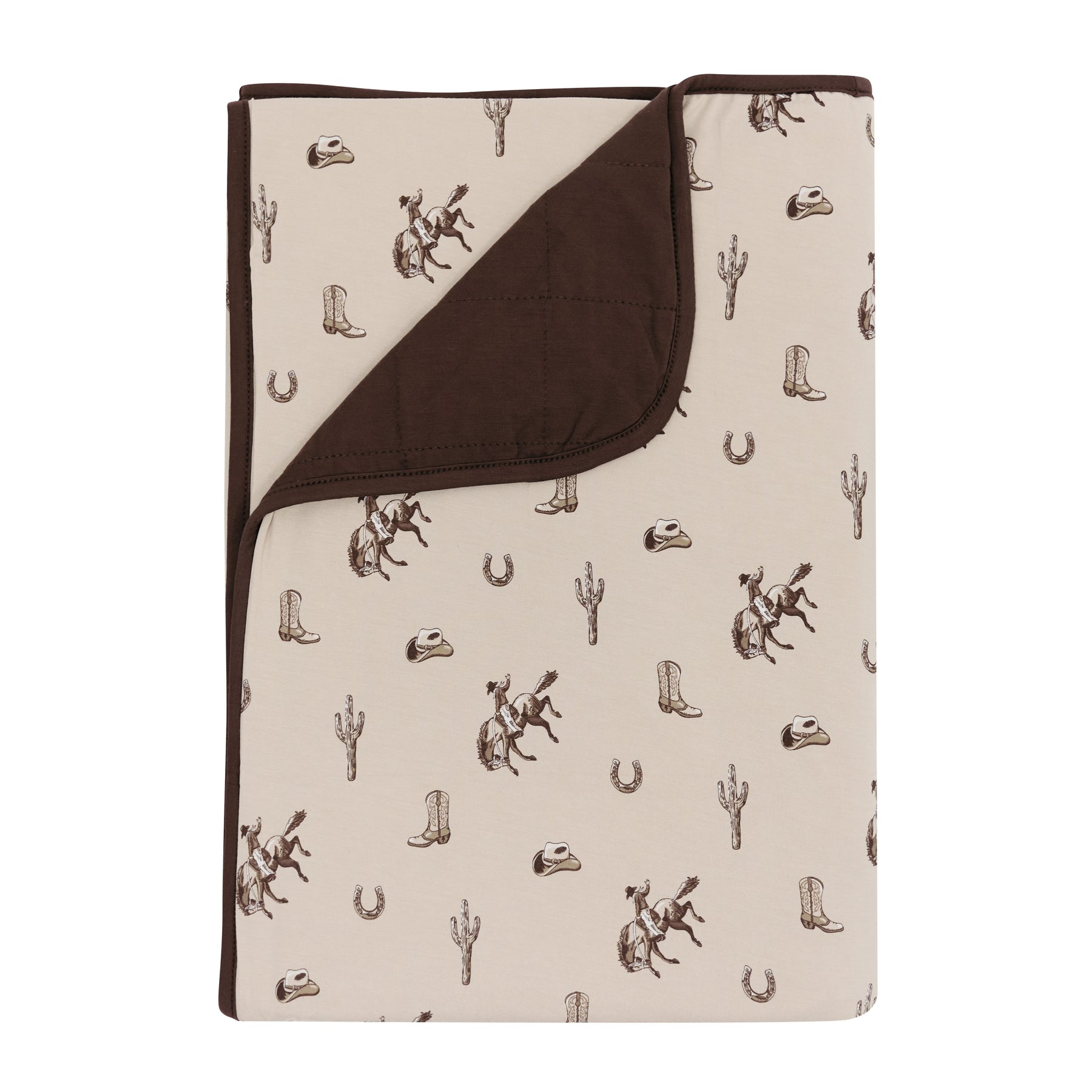 Toddler Blanket in Classic Cowboy 1.0 with the corner flipped down showing a dark brown backing