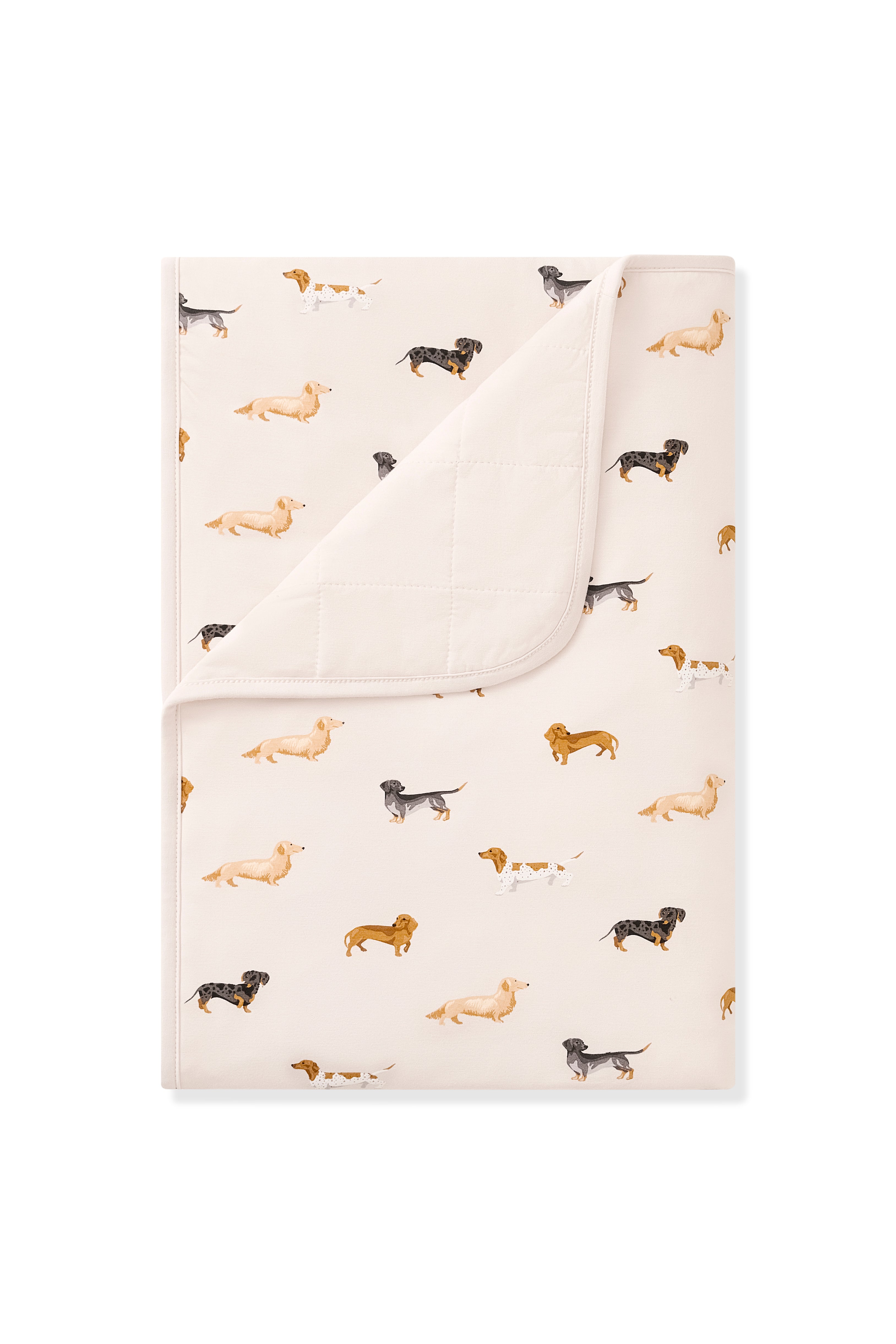 Beige Toddler Blanket in Dachshund print on white background