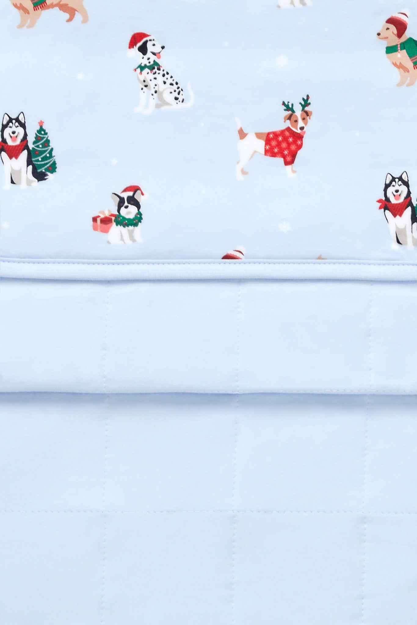 Front and back side of Blue Toddler Blanket with Holiday Pups 1.0 print
