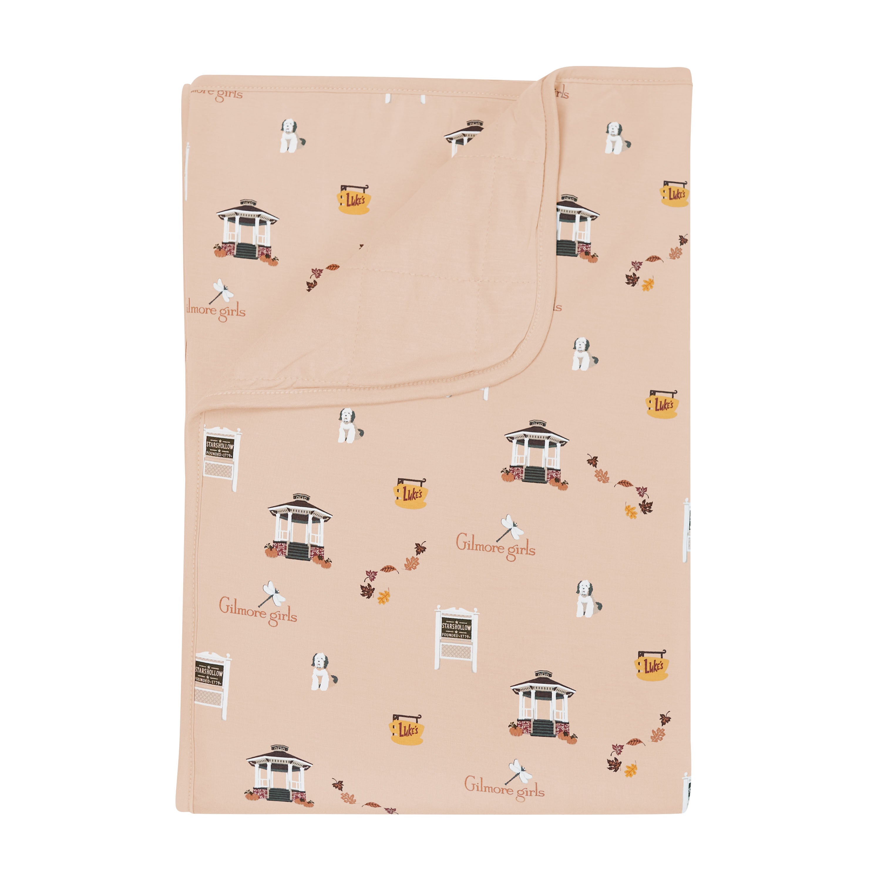 Beige blanket with Gilmore Girls pattern on a white background