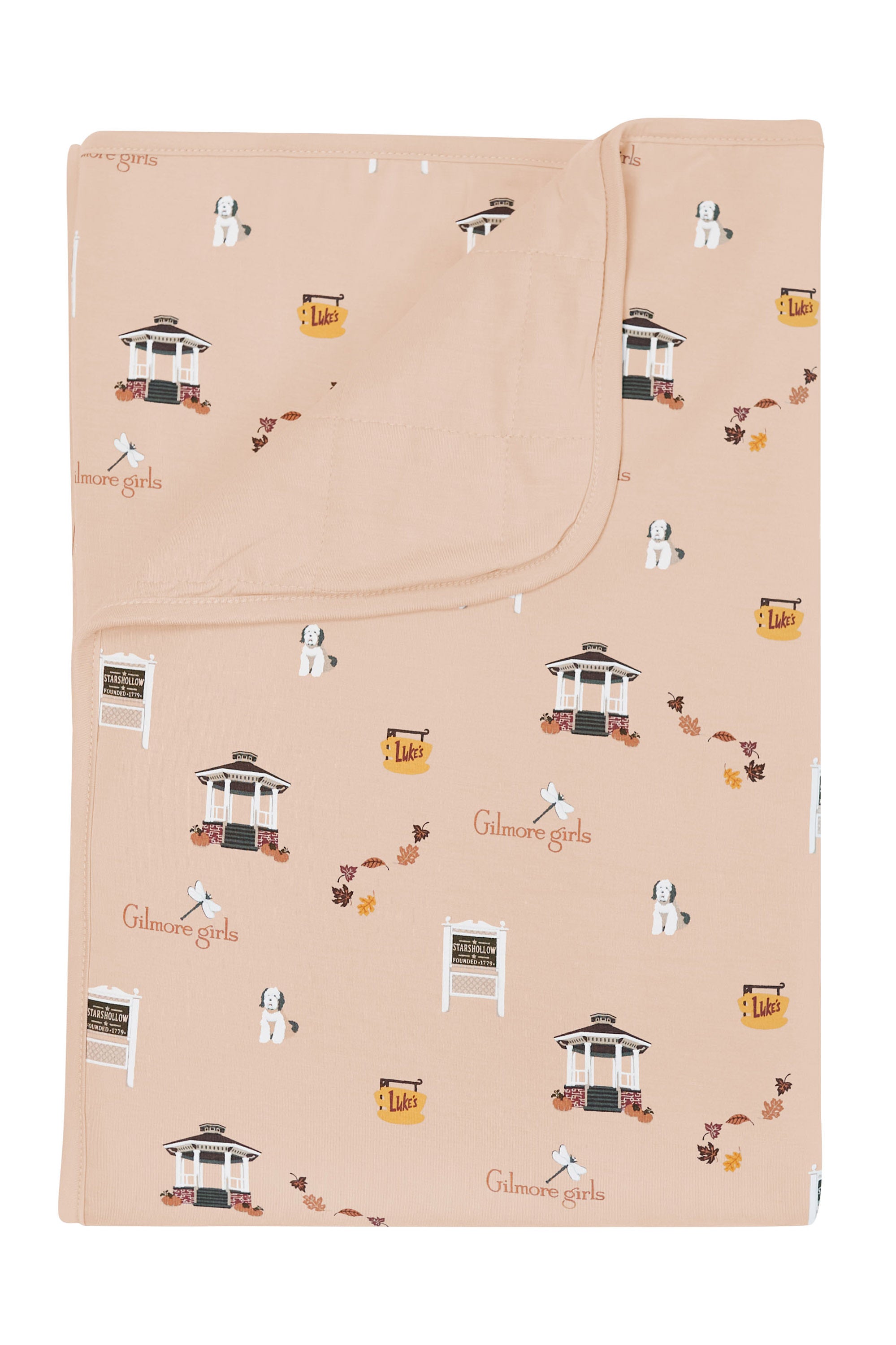 Beige blanket with Gilmore Girls pattern on a white background