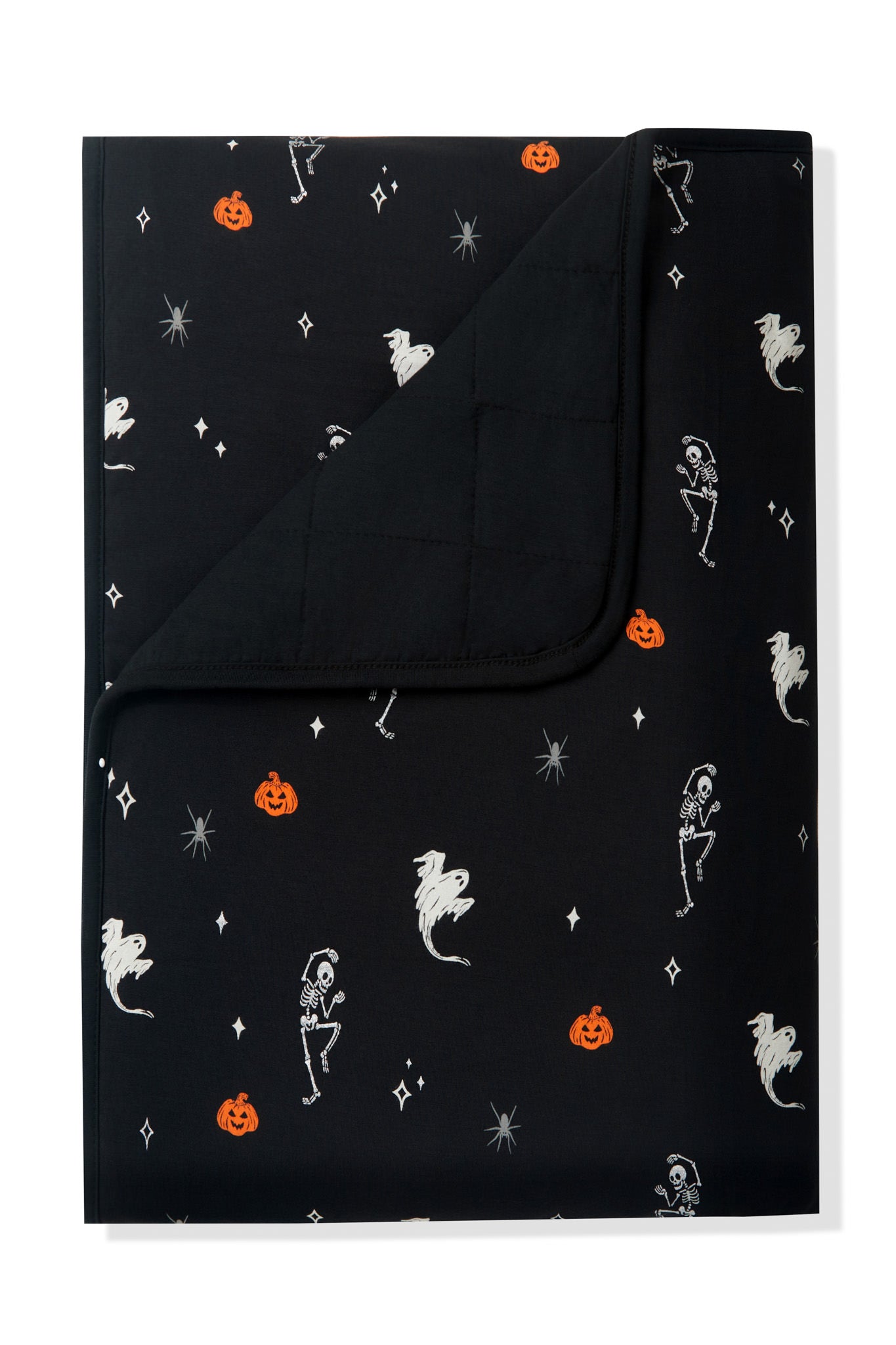 Black Toddler Blanket in Halloween Friends 1.0 print on a white background