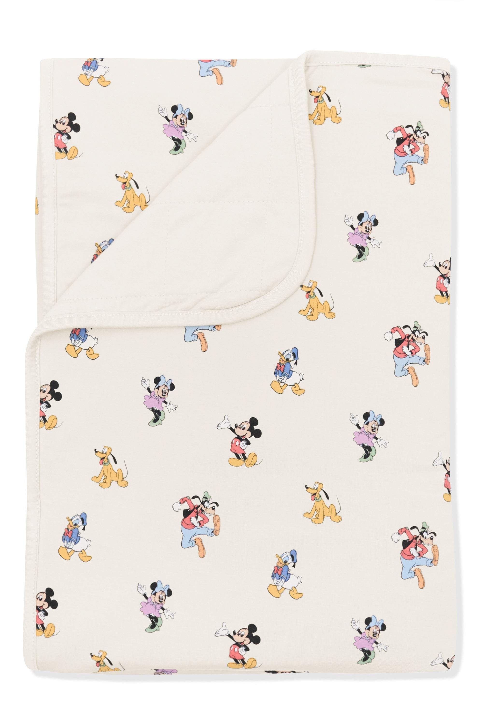 Toddler Blanket with Mickey Mouse and Friends print on an oat background