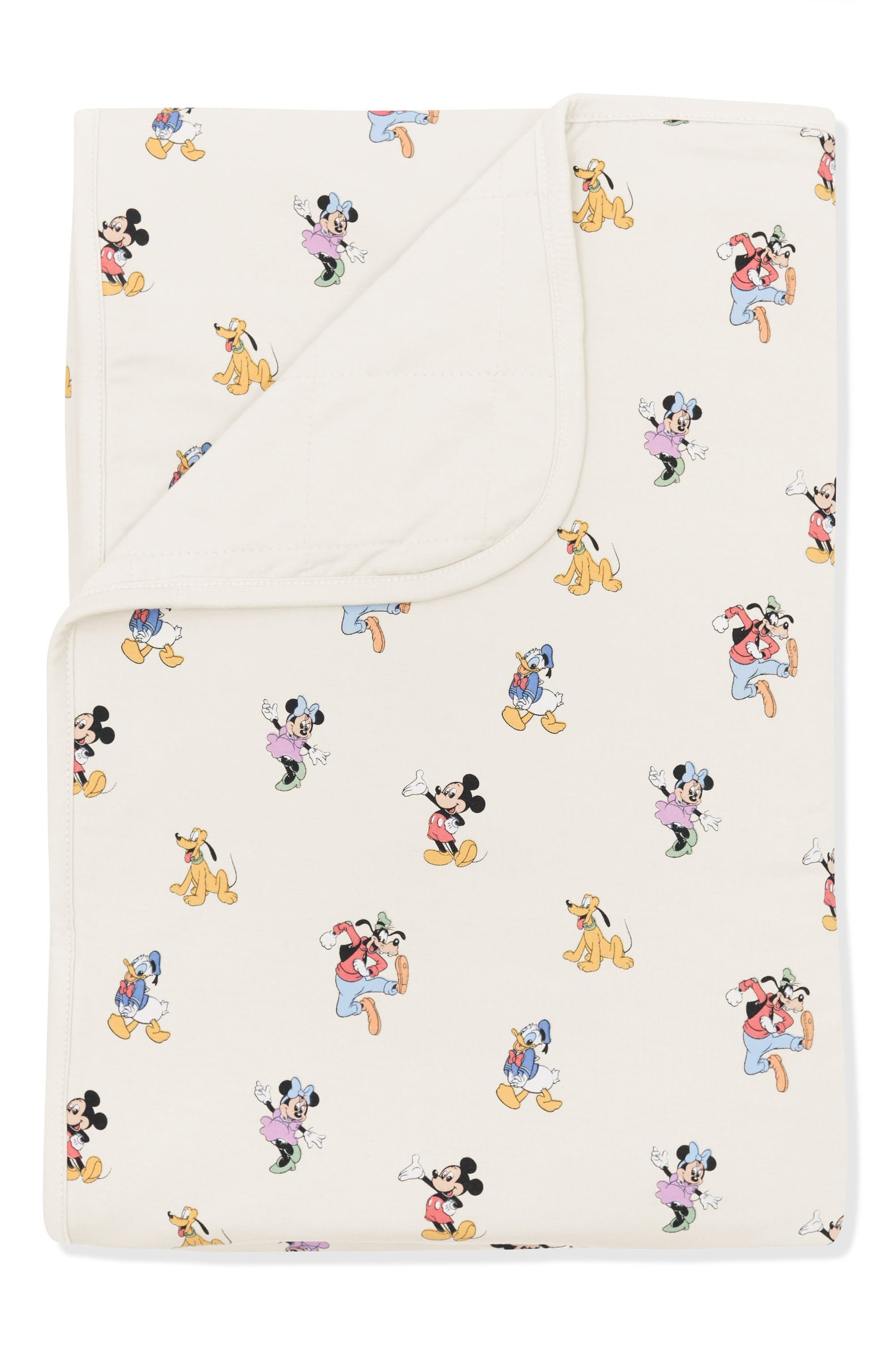 Toddler Blanket with Mickey Mouse and Friends print on an oat background