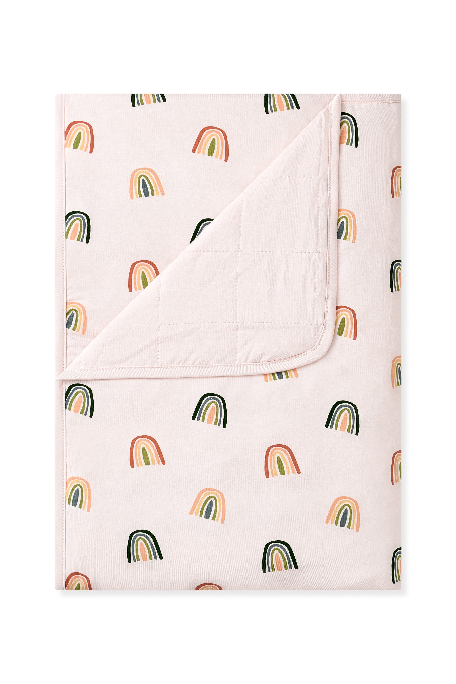 Vanilla cream Toddler Blanket in Retro Rainbow 1.0 print on a white background