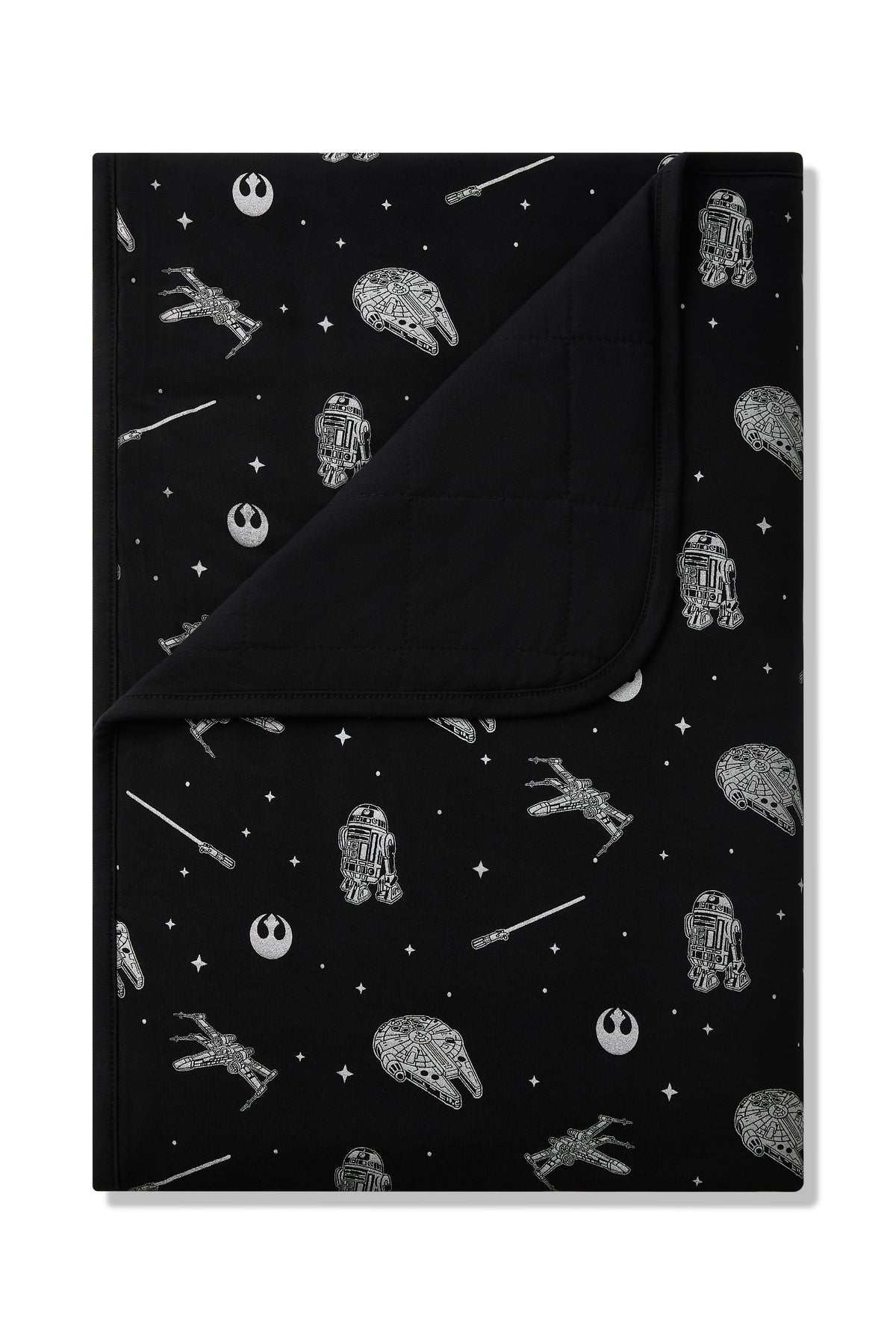 Toddler Blanket in STAR WARS™ 1.0 with the corner folded down showing the quilted black backing