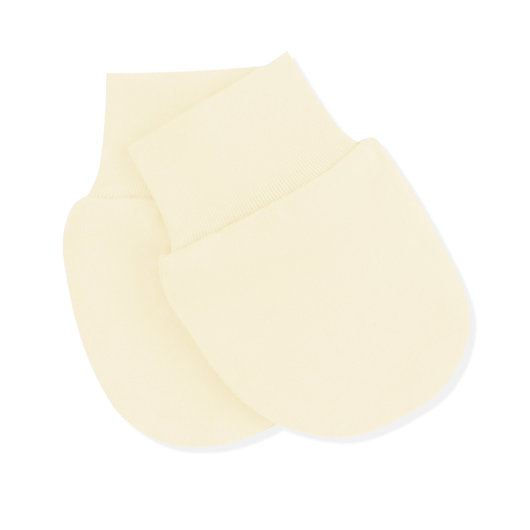 Product photo of the Scratch Mitten in Chamomile with one on top of the other