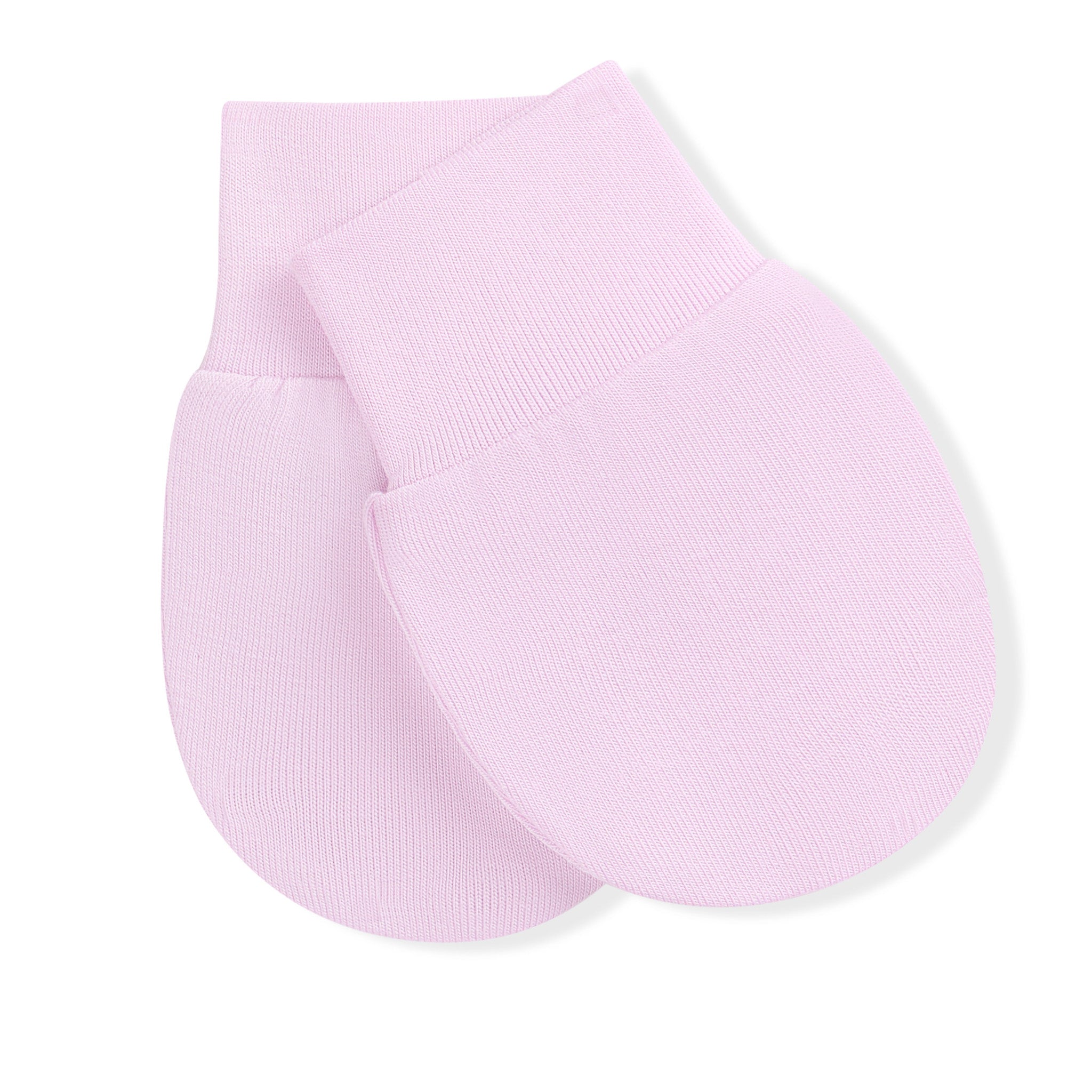 Light purple baby mittens on a white background