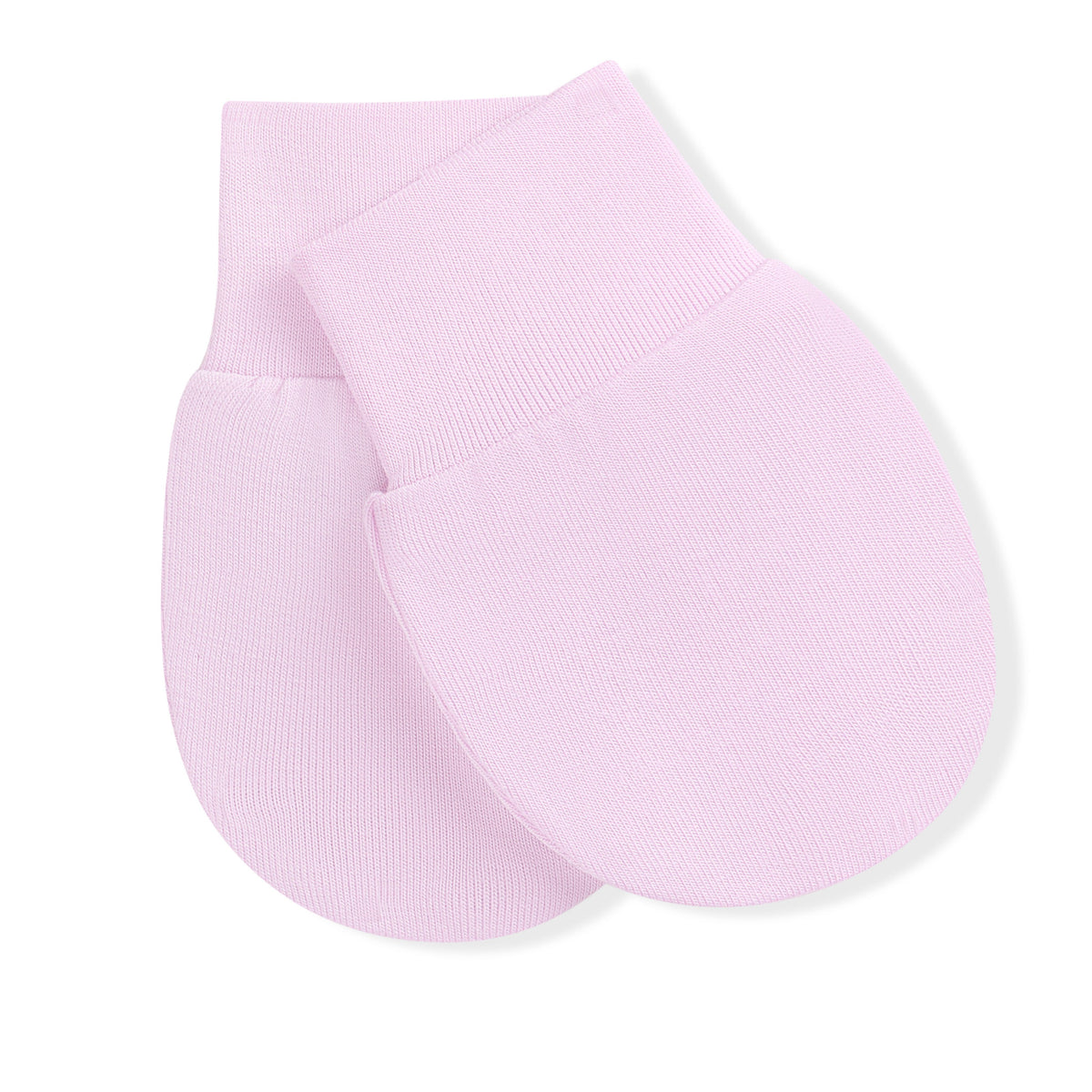 Light purple baby mittens on a white background