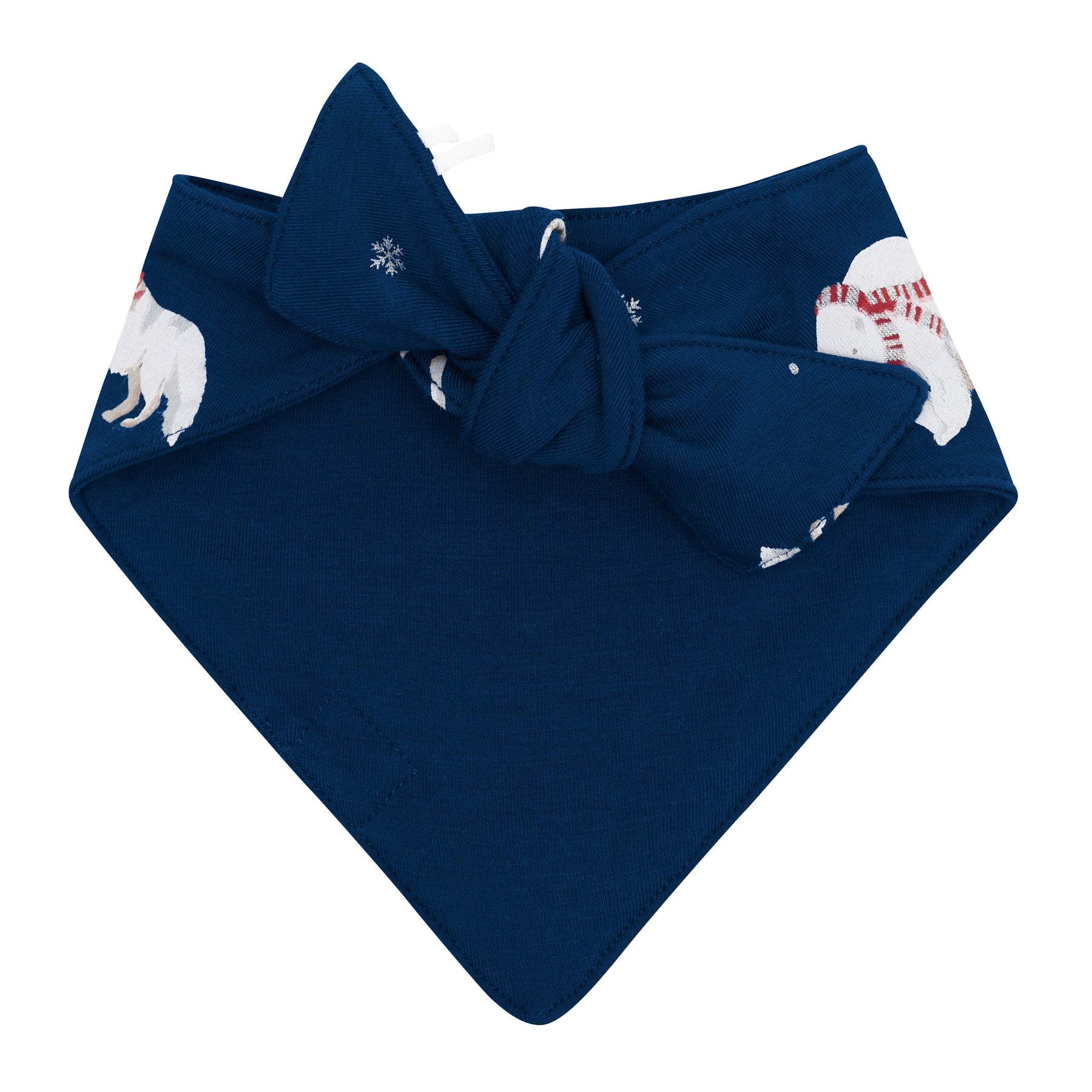 The back of the Dog Bandana in Frosty Friends showing the tie closure