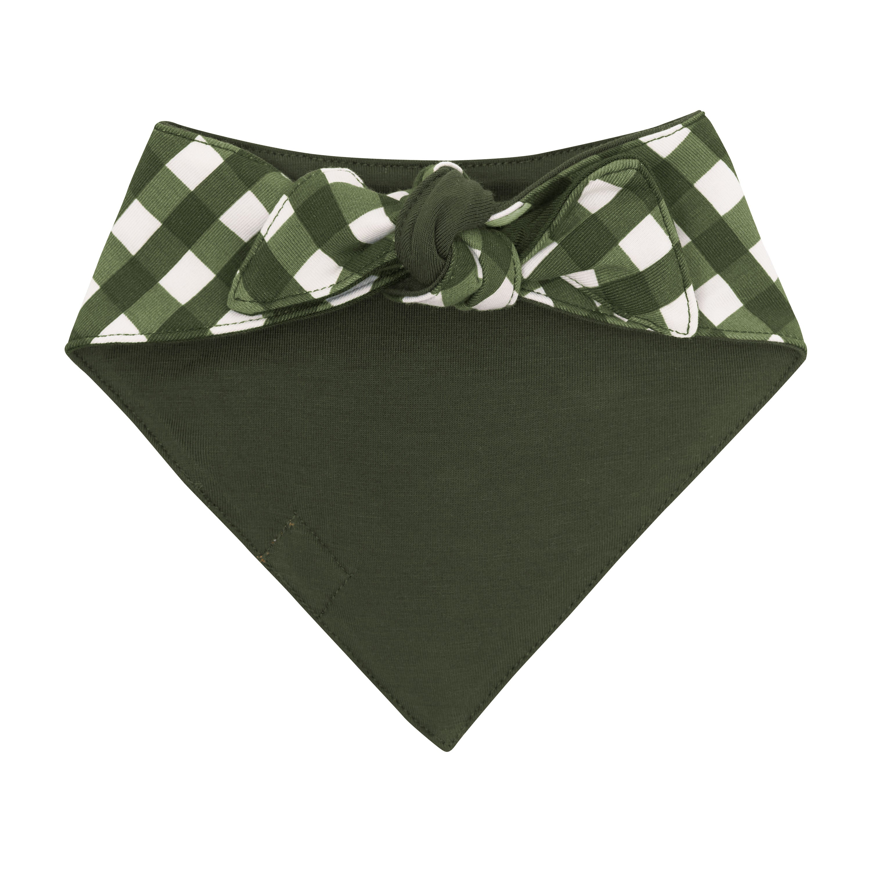 The back of the Dog Bandana in Gingham Fir showing the tie closure