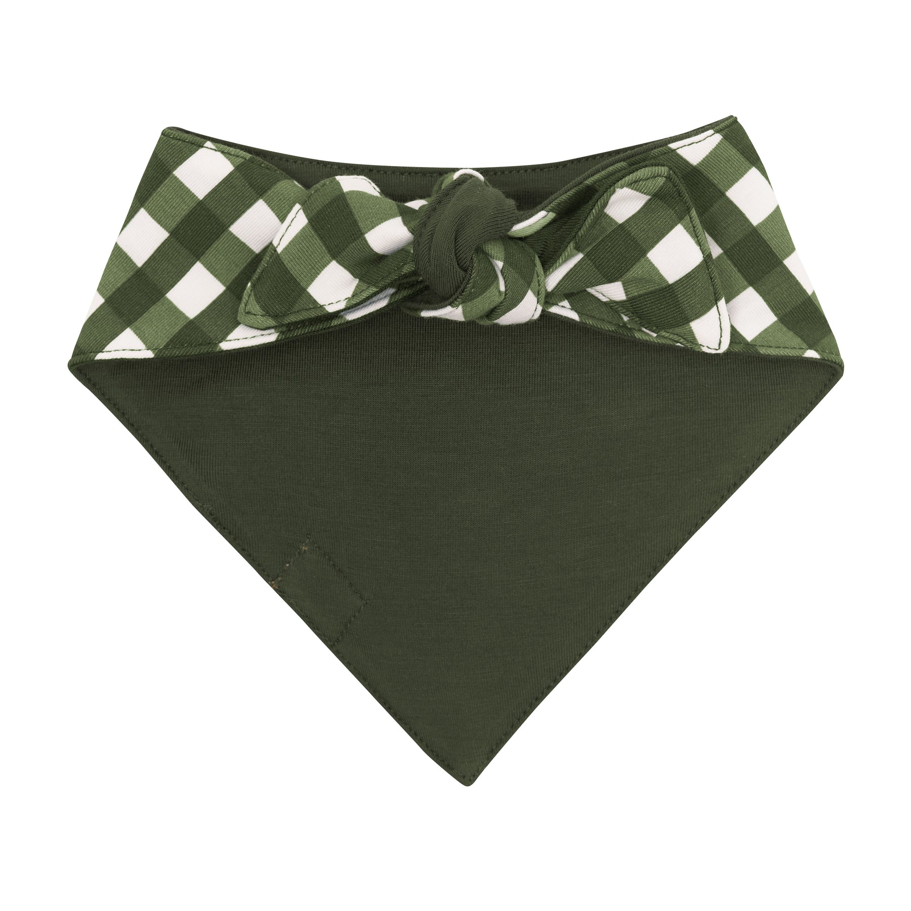 The back of the Dog Bandana in Gingham Fir showing the tie closure