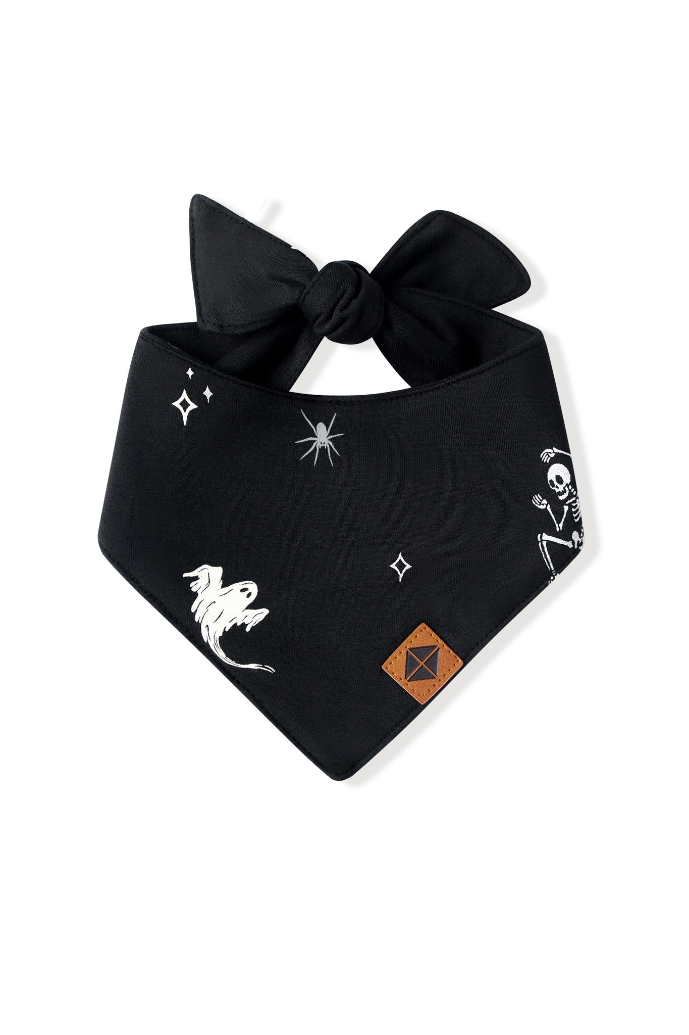 Black Dog Bandana in Halloween Friends print on a white background
