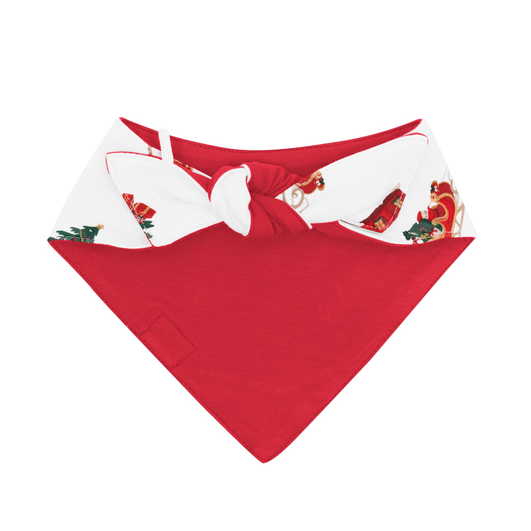 The back of the Dog Bandana in Santa Sleigh showing the tie closure