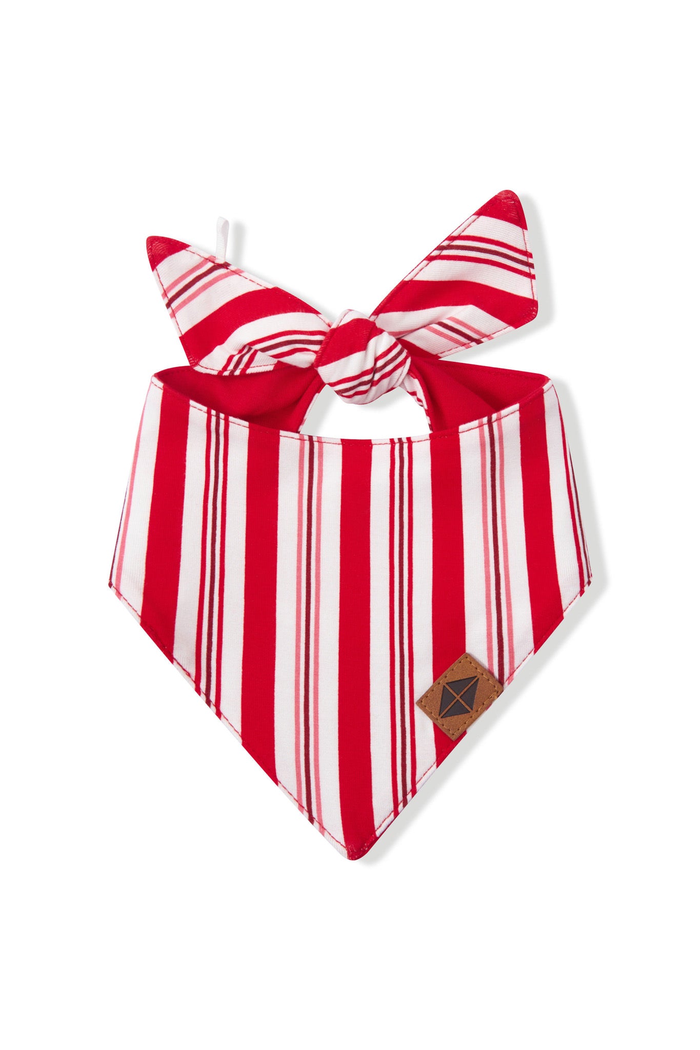 Dog Bandana with red and white Peppermint Stripes print on a white background