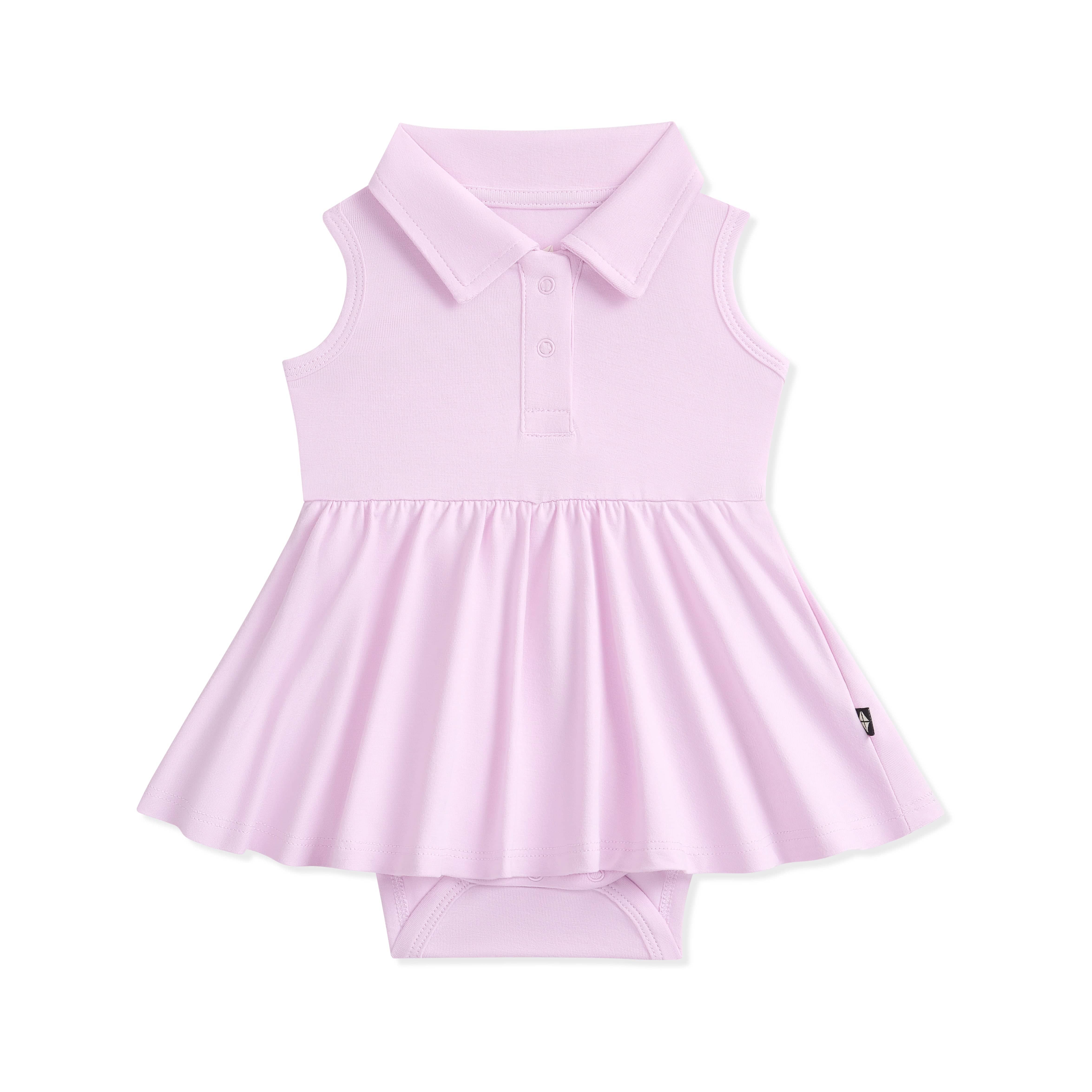 Light purple sleeveless dress wit polo collar on a white background