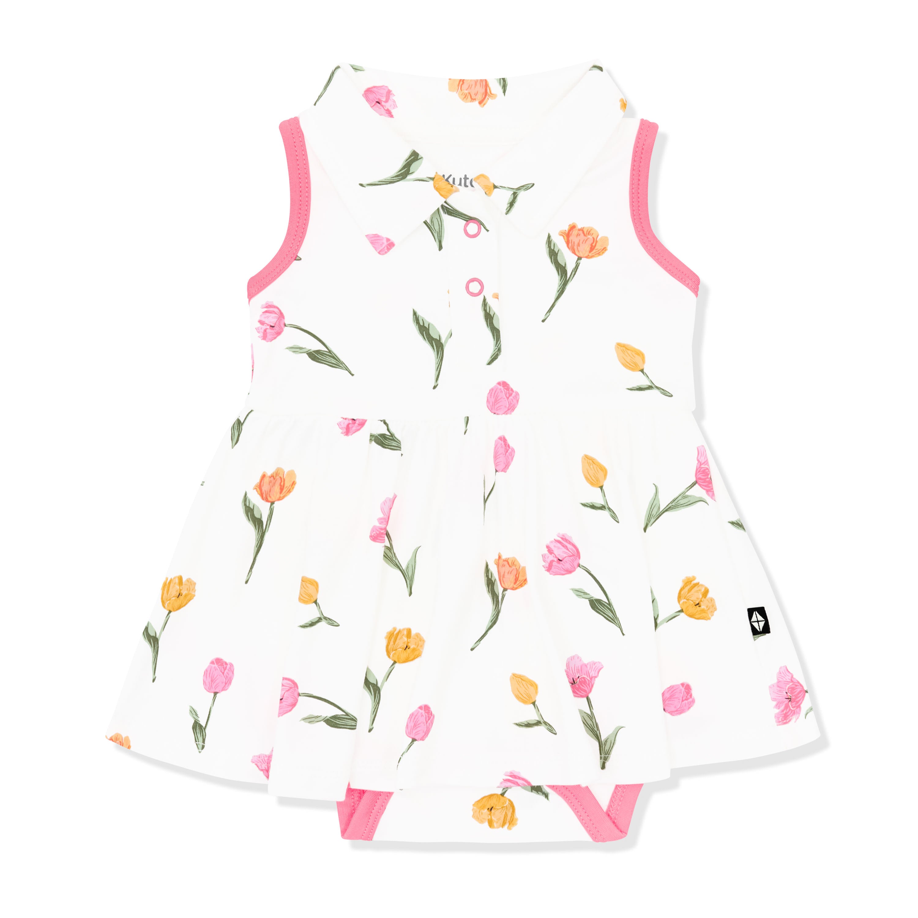 Product photo of the Polo Bodysuit Dress in Tulip shown on a white background