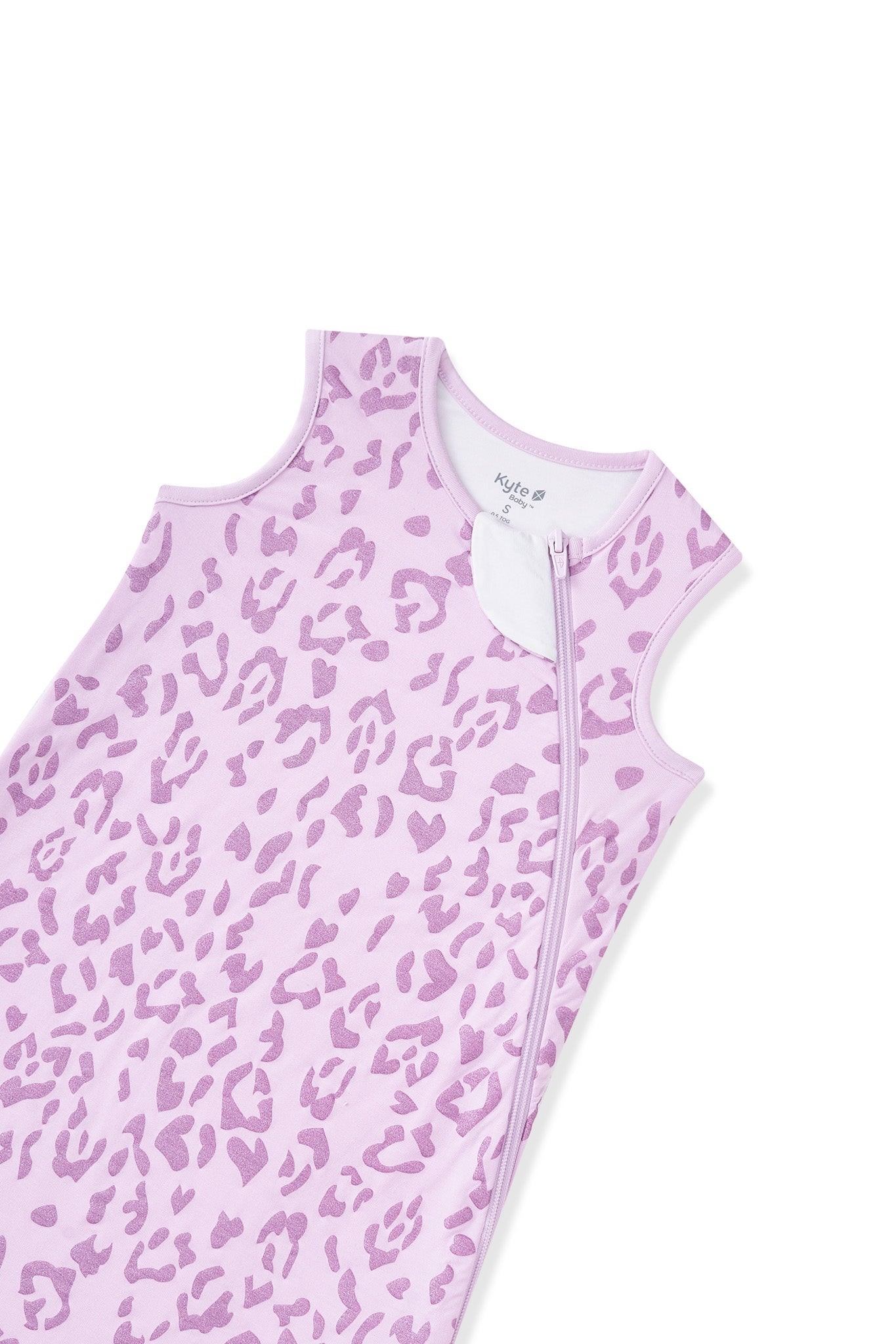 Top part of Sleep Bag in Thistle Leopard print on white background