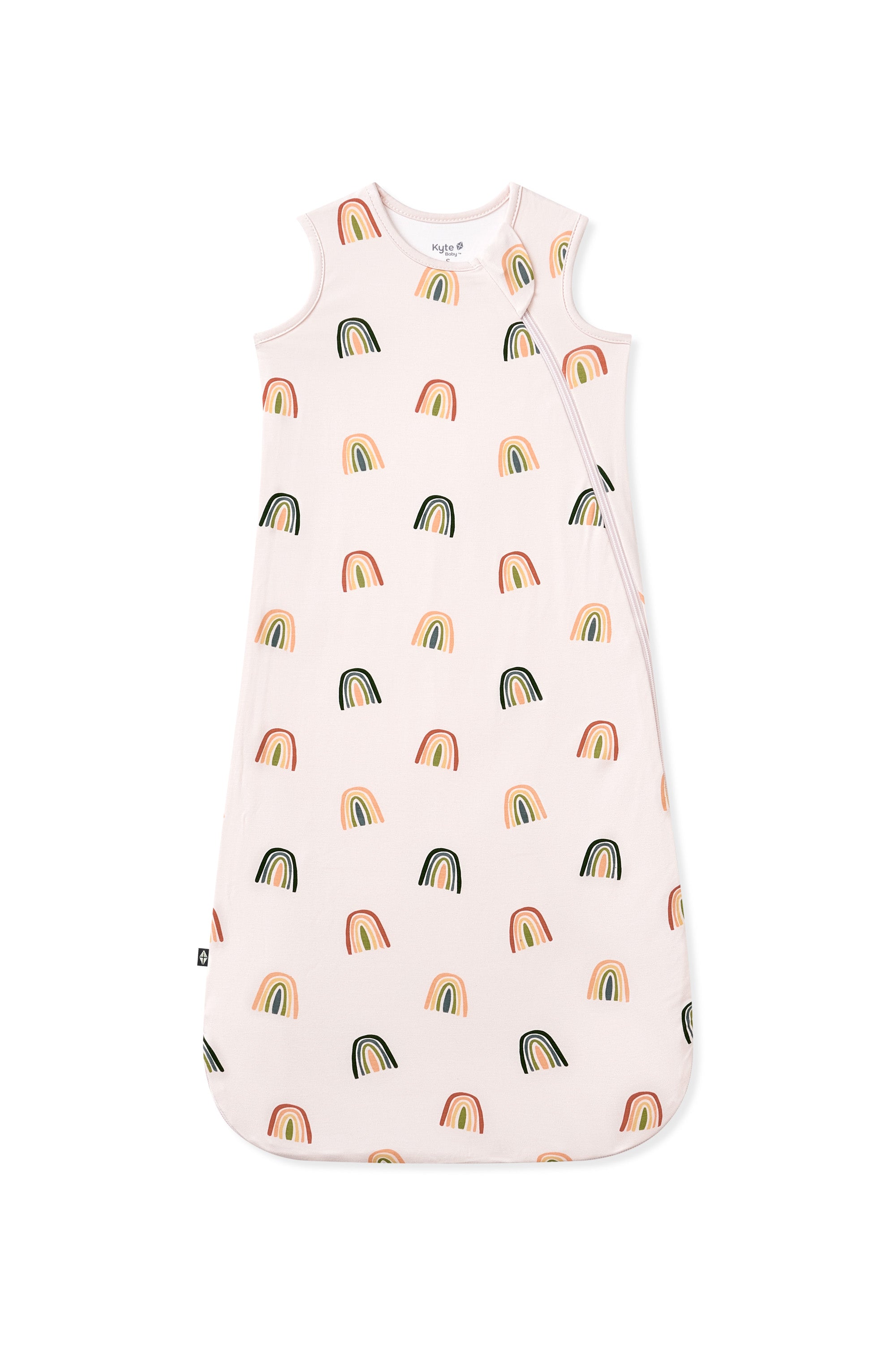 Vanilla cream Sleep Bag in Retro Rainbow 0.5 print on a white background