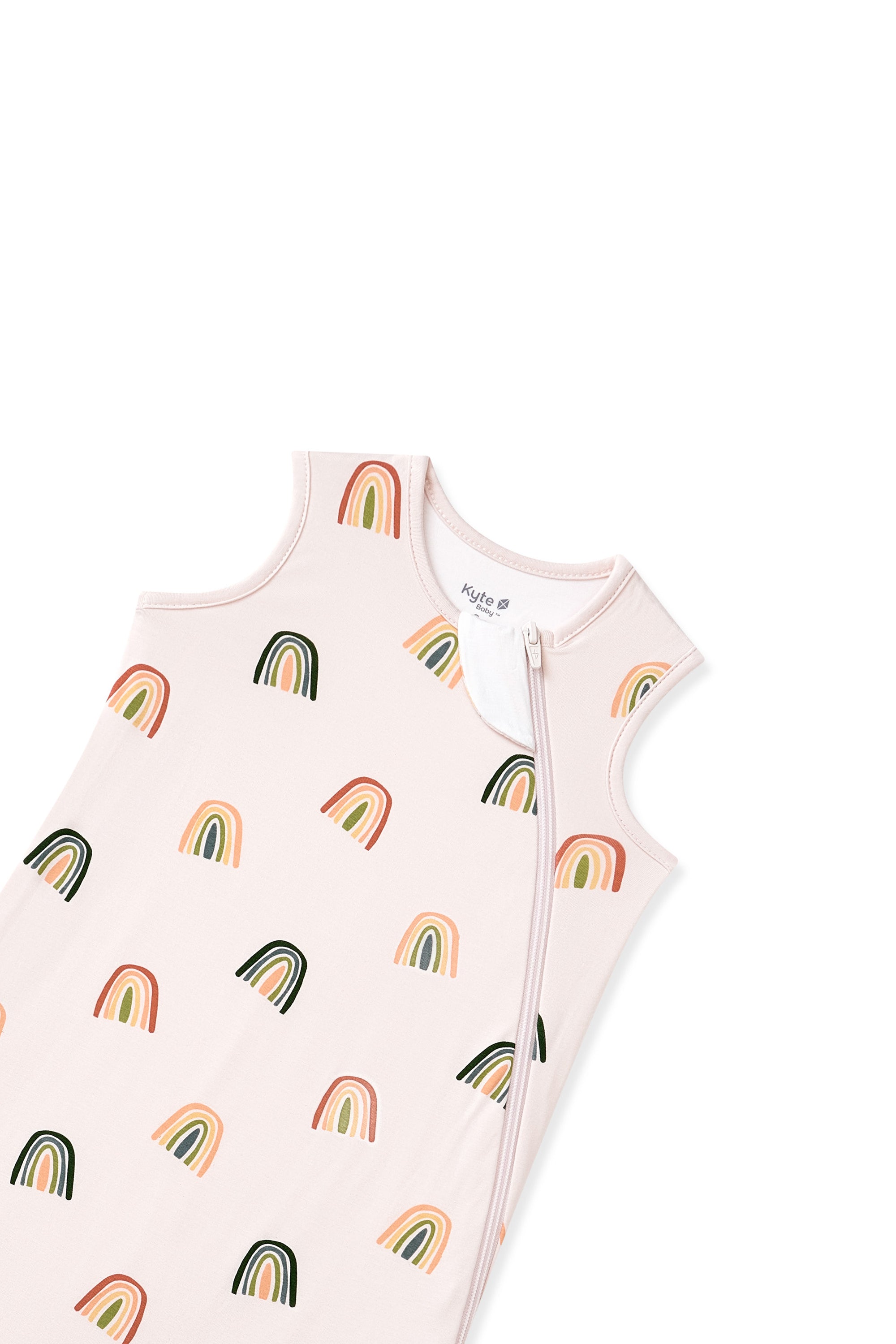 Vanilla cream Sleep Bag in Retro Rainbow print with zipper garage on a white background