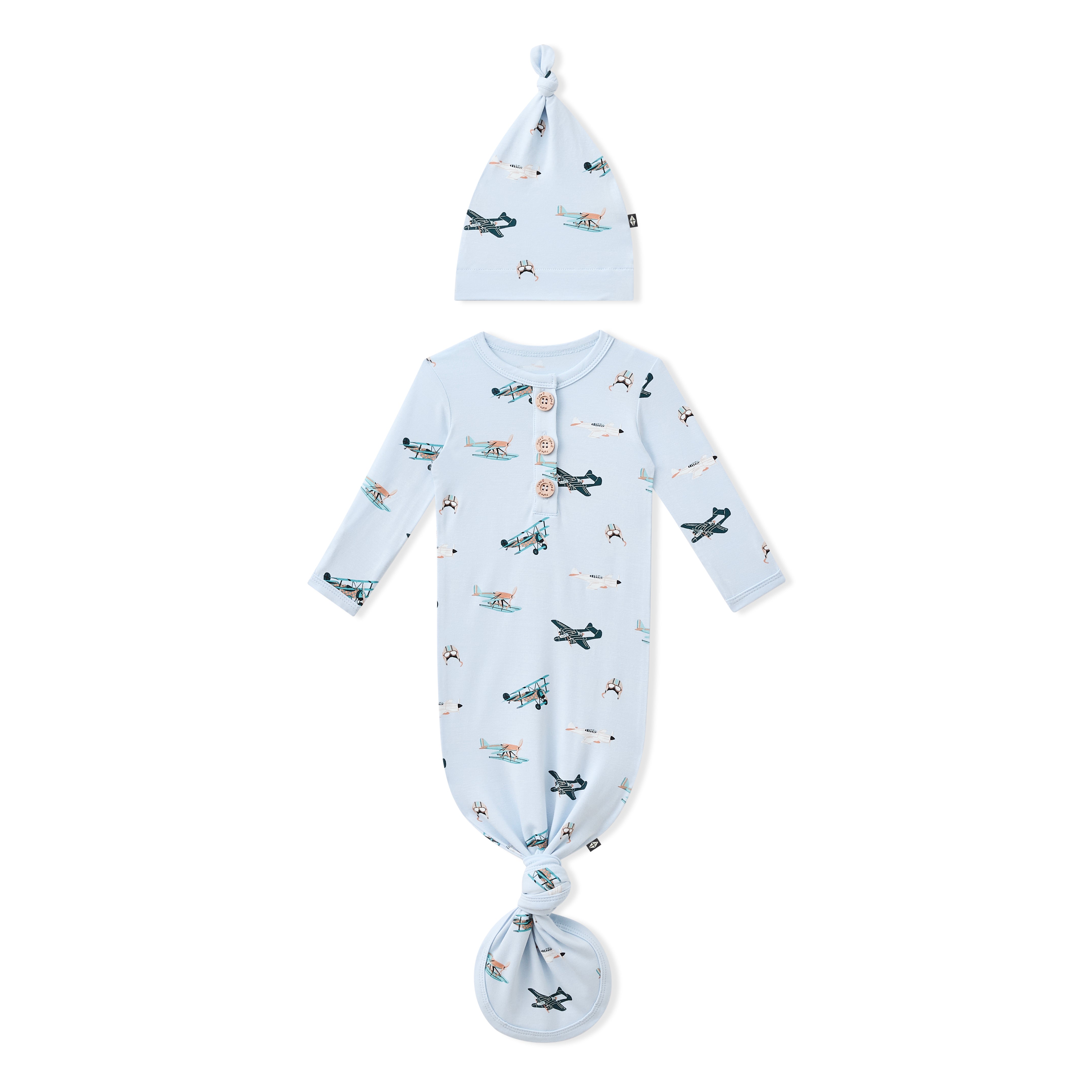 Product photo of the Knotted Gown with Hat Set in Take Off on a white surface
