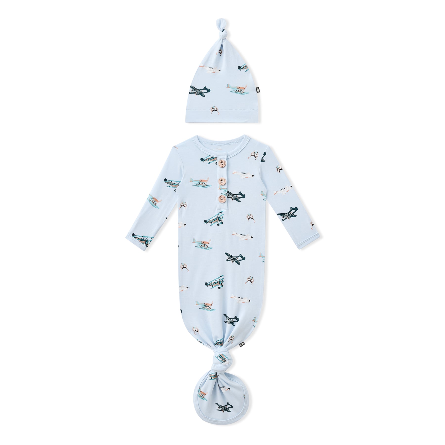 Product photo of the Knotted Gown with Hat Set in Take Off on a white surface