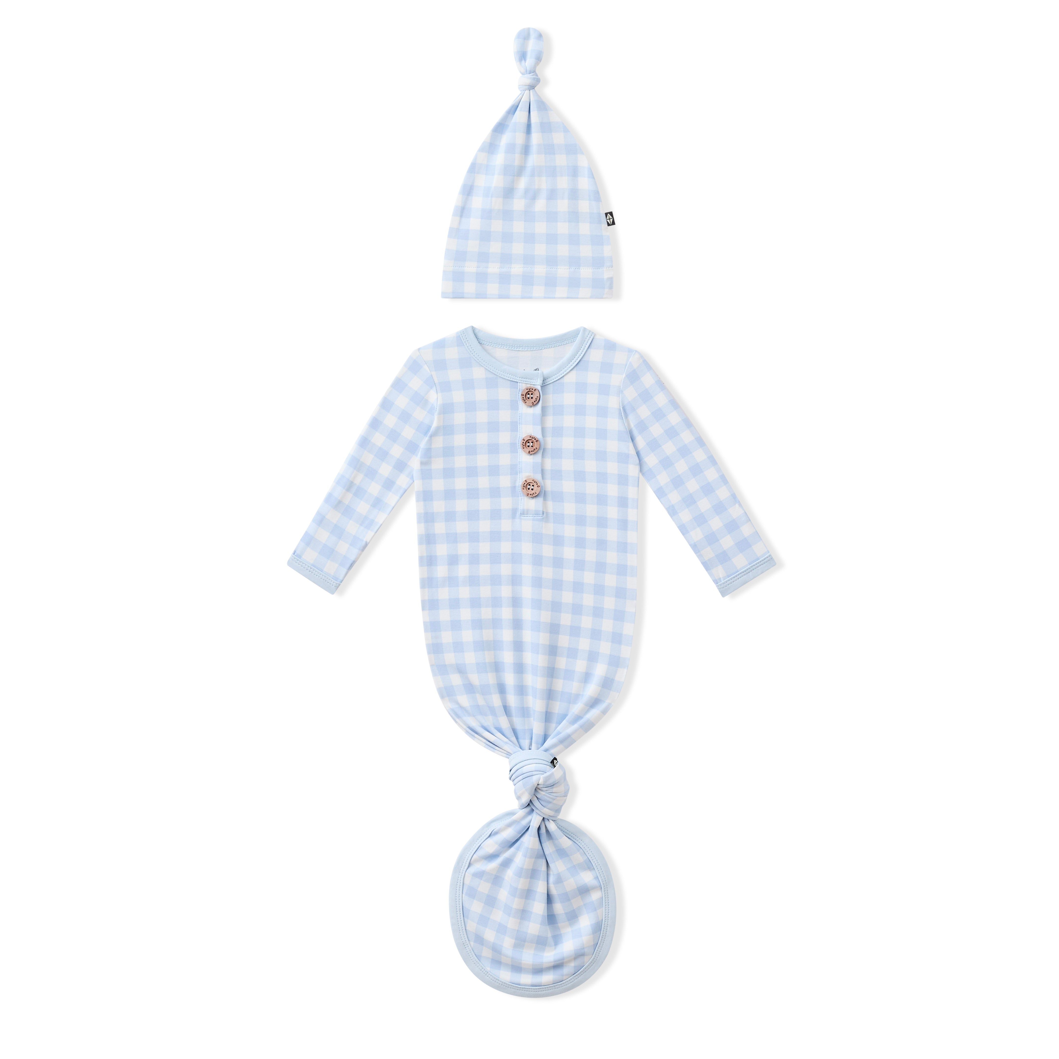 Knotted Gown with Hat Set in Gingham Breeze shown on a white background